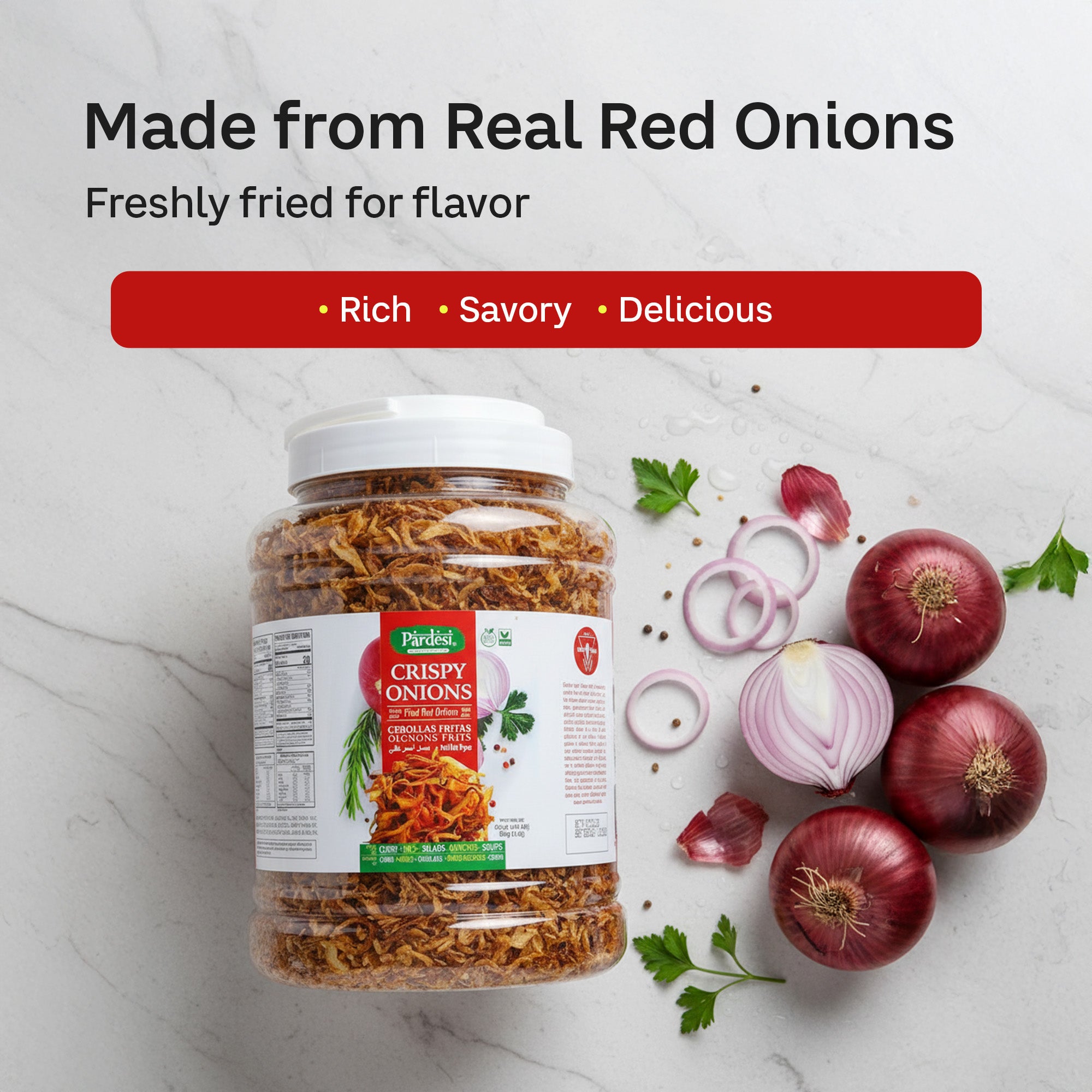 Pardesi Crispy Red Fried Onion 1.2KG — Ready-to-Use Birista for Biryani, Curry & Garnish | Halal, Non-GMO, Vegan