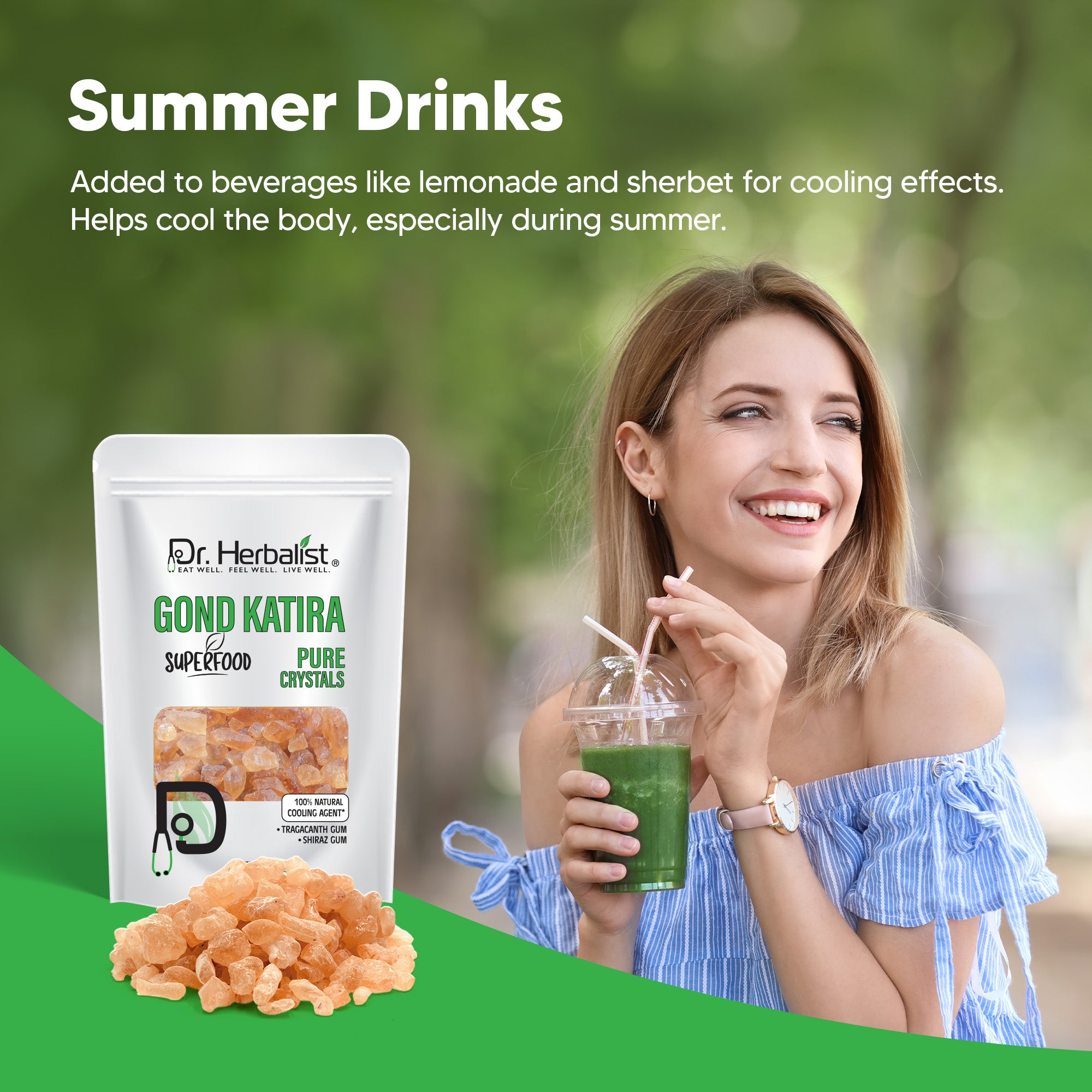 Dr. HERBALIST Gond Katira 200g - Natural Tragacanth Gum Crystals | Traditional Summer Cooling Drink Ingredient | Soak Overnight for Translucent Gel | Halal, Vegan