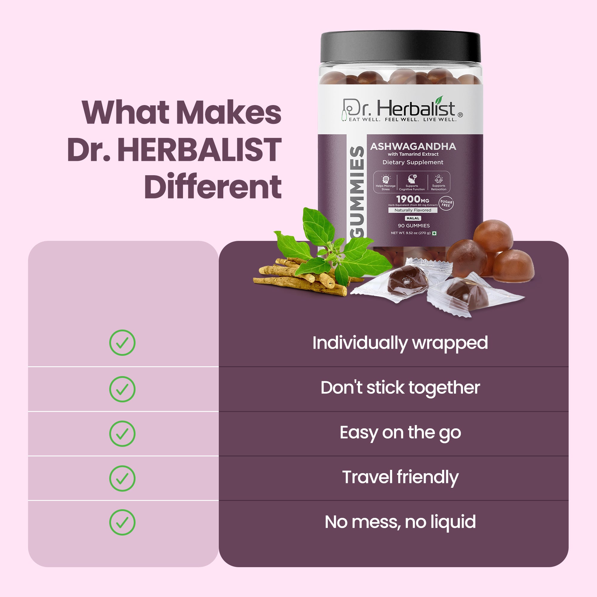 Dr Herbalist Ashwagandha Gummies (90 Gummies) – Delicious Herbal Gummies for Daily Wellness & Stress Support