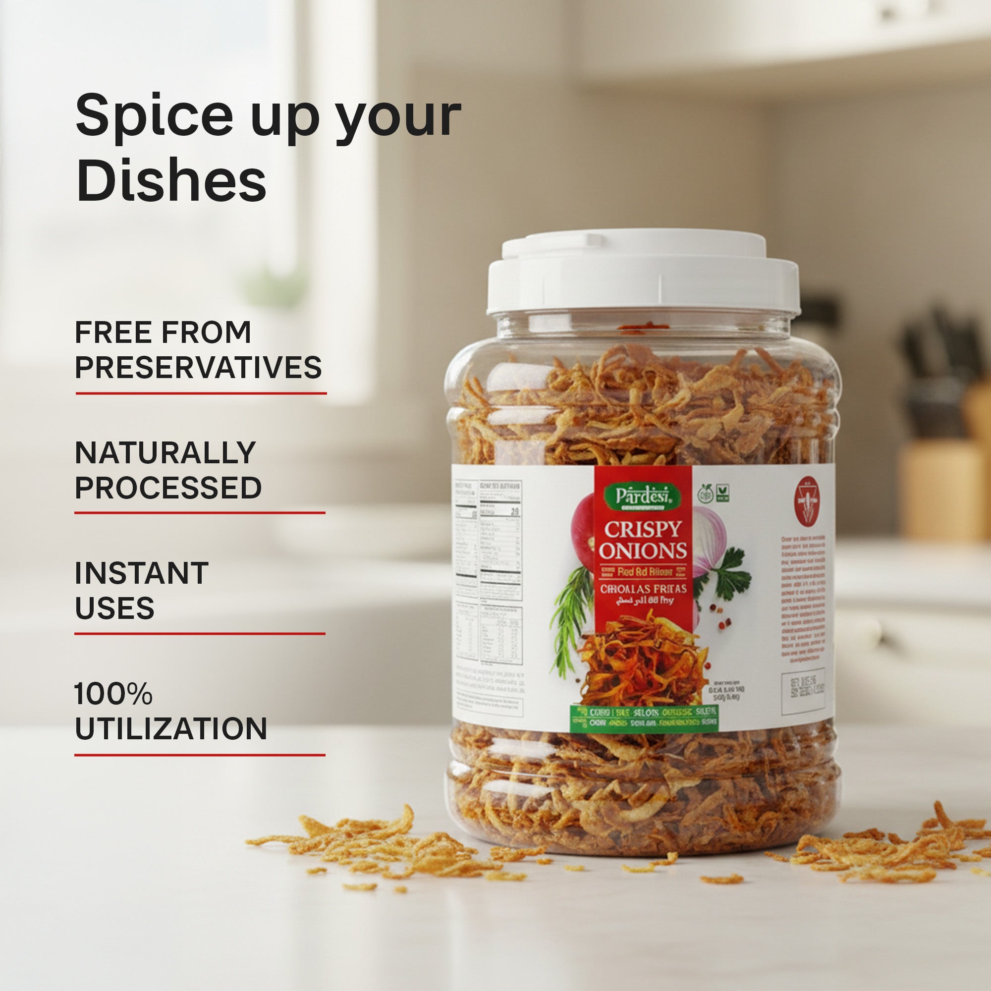 Pardesi Crispy Red Fried Onion 1.2KG — Ready-to-Use Birista for Biryani, Curry & Garnish | Halal, Non-GMO, Vegan