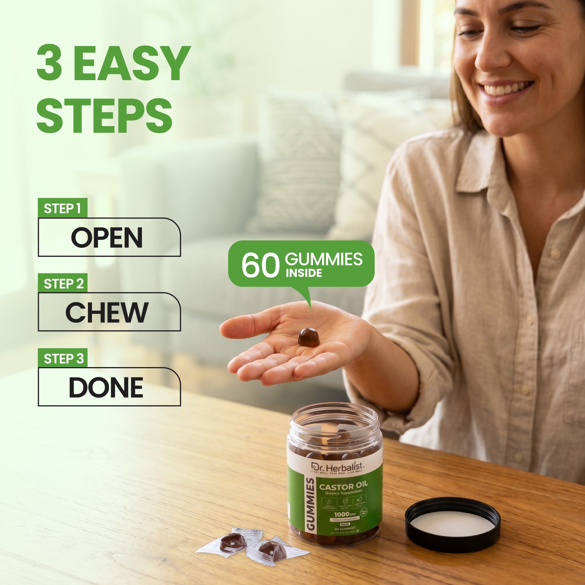 Dr Herbalist Castor Oil Gummies (60 Gummies) – Delicious Herbal Gummies for Daily Wellness & Convenient Supplement Support