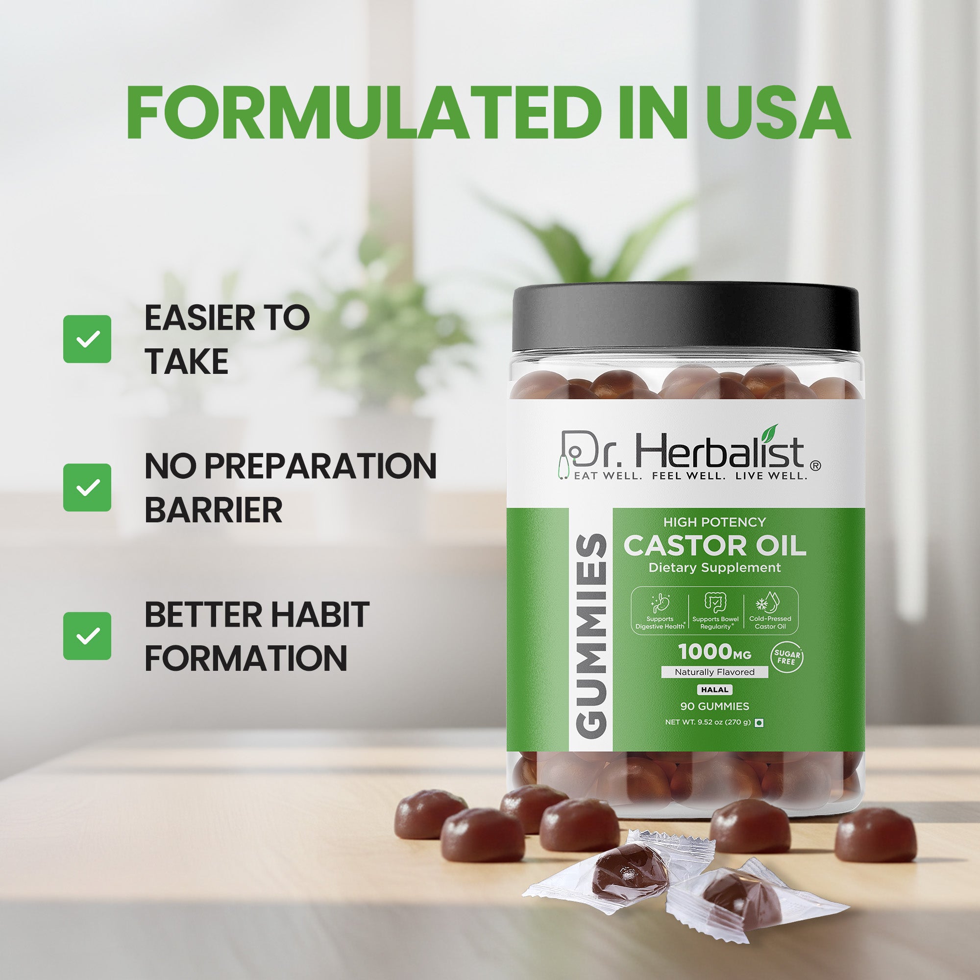 Dr Herbalist Castor Oil Gummies (90 Gummies) – Delicious Herbal Gummies for Daily Wellness & Convenient Supplement Support