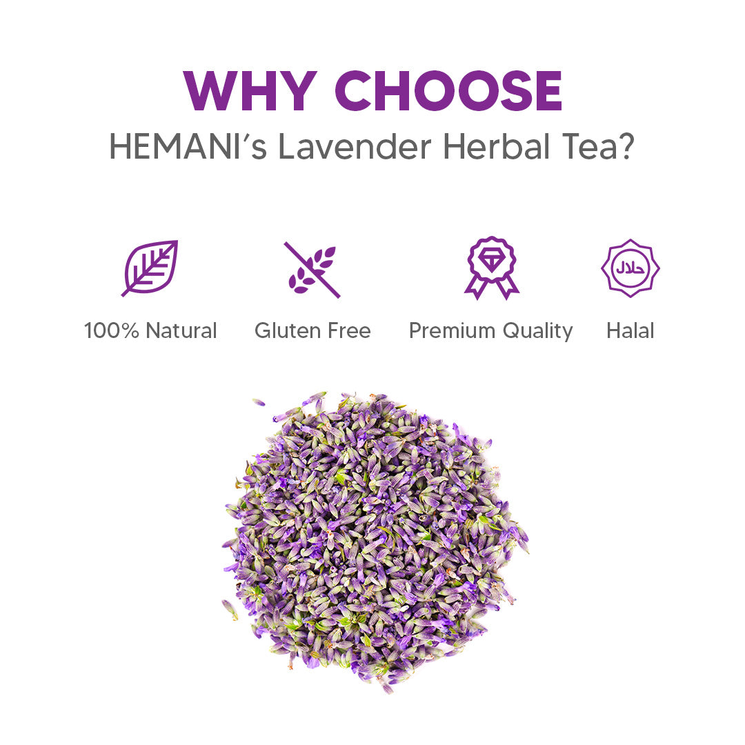 Hemani Lavender Tea - Lavandula Angustifolia (20 Tea Bags) - Soothing Herbal Bliss for Relaxation, Calm & Mindful Serenity, Natural Tranquility, Expertly Crafted for Self-Care.