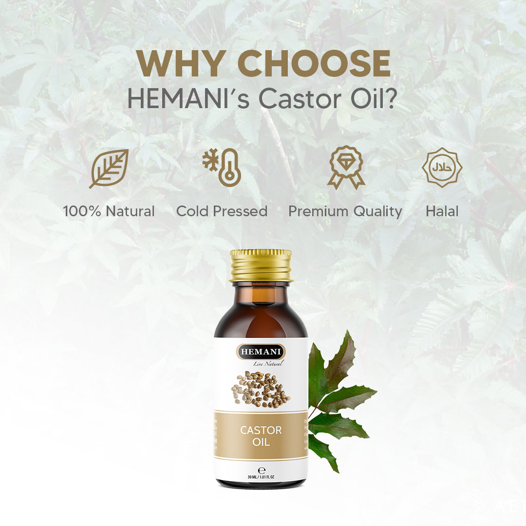 Hemani Castor Oil (Ricinus communis) - 30mL | Natural Skin & Hair Care, Pure Cold-Pressed Oil for Radiant Glow, Anti-Aging, Hydration & Wellness.