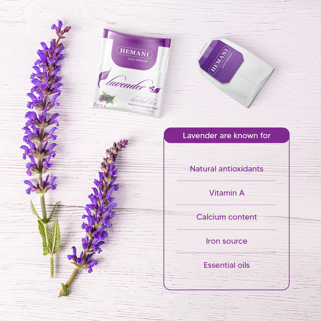 Hemani Lavender Tea - Lavandula Angustifolia (20 Tea Bags) - Soothing Herbal Bliss for Relaxation, Calm & Mindful Serenity, Natural Tranquility, Expertly Crafted for Self-Care.