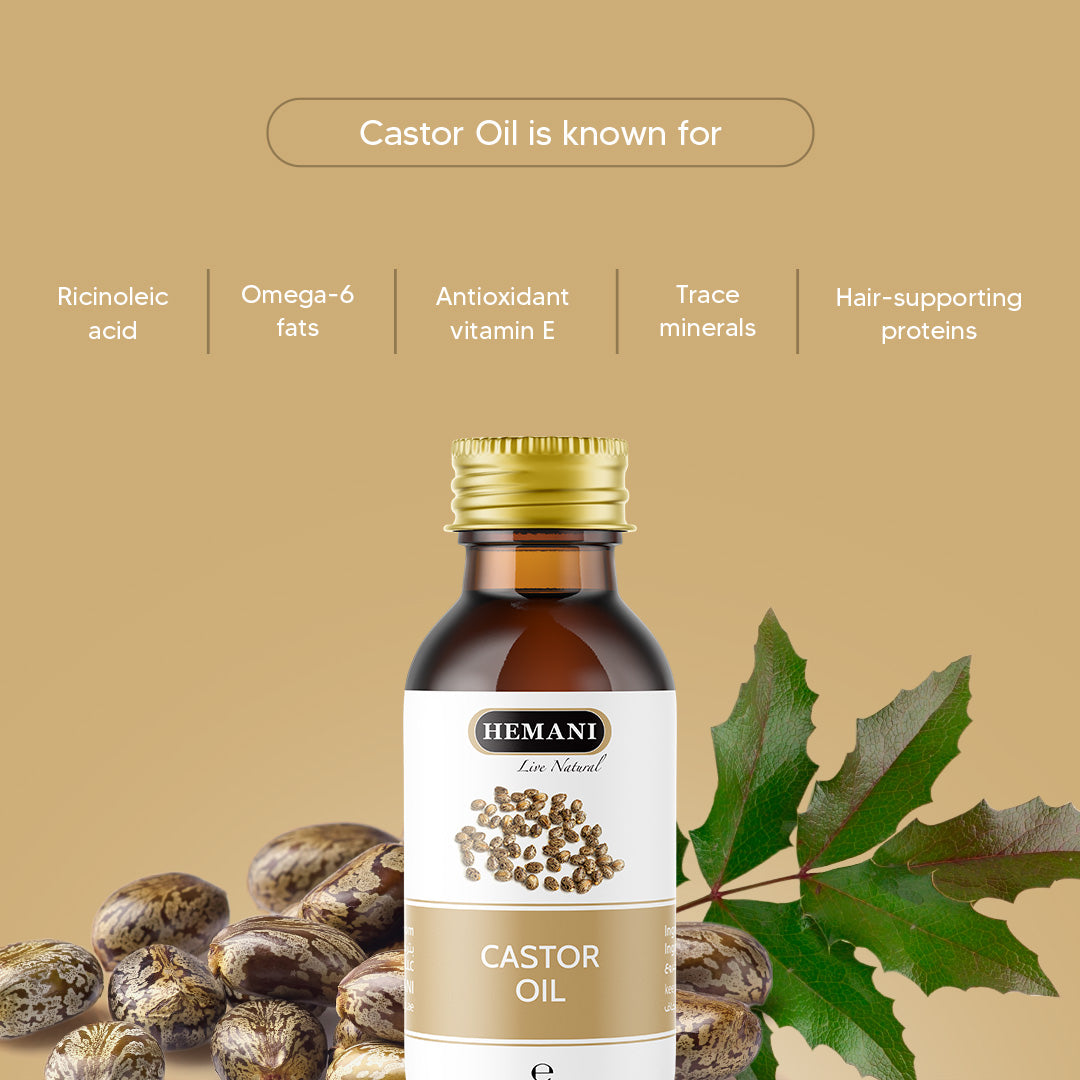 Hemani Castor Oil (Ricinus communis) - 30mL | Natural Skin & Hair Care, Pure Cold-Pressed Oil for Radiant Glow, Anti-Aging, Hydration & Wellness.