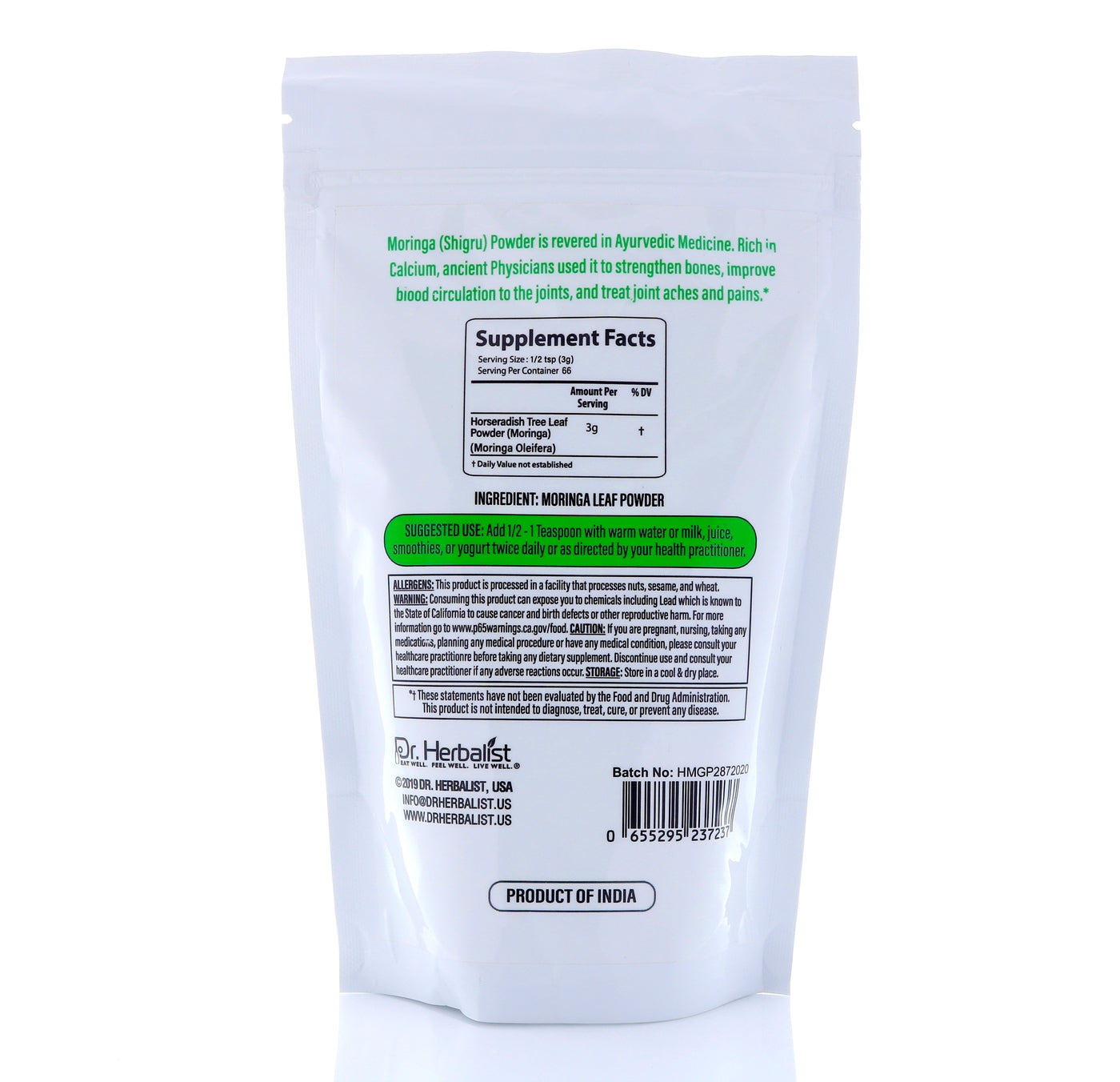 Dr. HERBALIST Moringa Powder 200g - Pure Moringa Oleifera Leaf with Complete Amino Acids & Iron | Supports Daily Nutrition & Antioxidant Wellness* | Value Size | Halal, Vegan