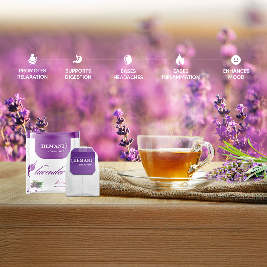 Hemani Lavender Tea - Lavandula Angustifolia (20 Tea Bags) - Soothing Herbal Bliss for Relaxation, Calm & Mindful Serenity, Natural Tranquility, Expertly Crafted for Self-Care.