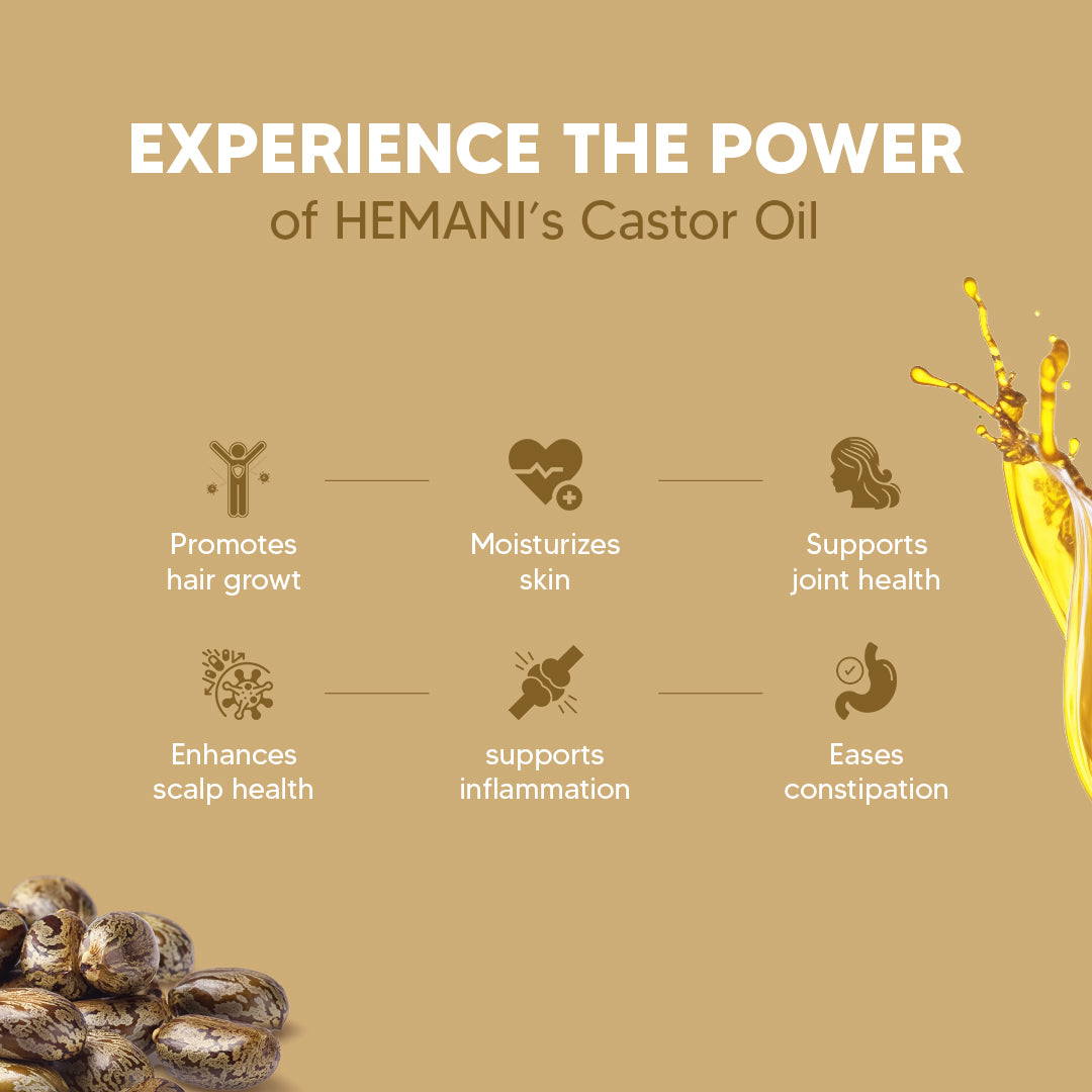 Hemani Castor Oil (Ricinus communis) - 30mL | Natural Skin & Hair Care, Pure Cold-Pressed Oil for Radiant Glow, Anti-Aging, Hydration & Wellness.