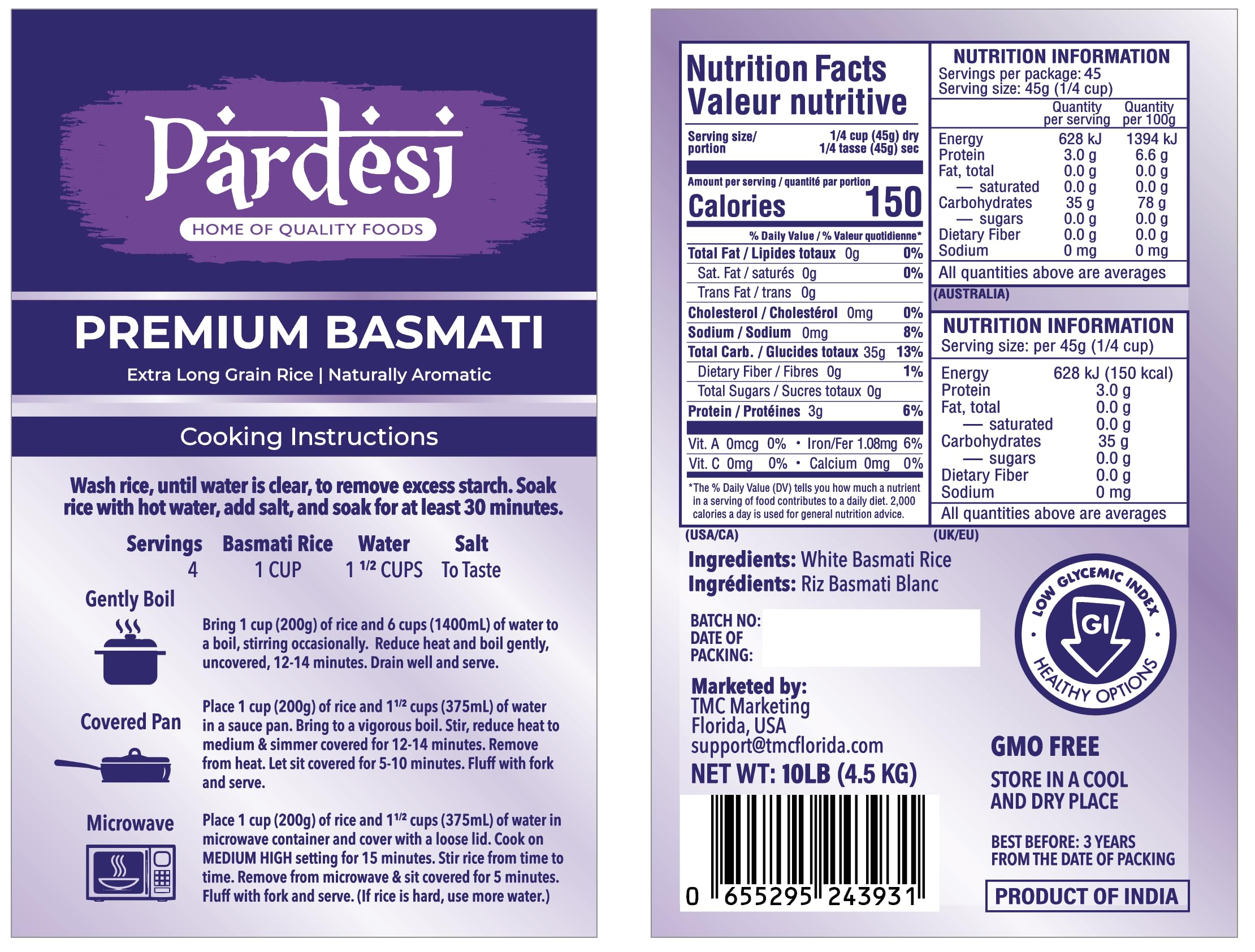 PARDESI Extra Long Basmati Rice 10LB