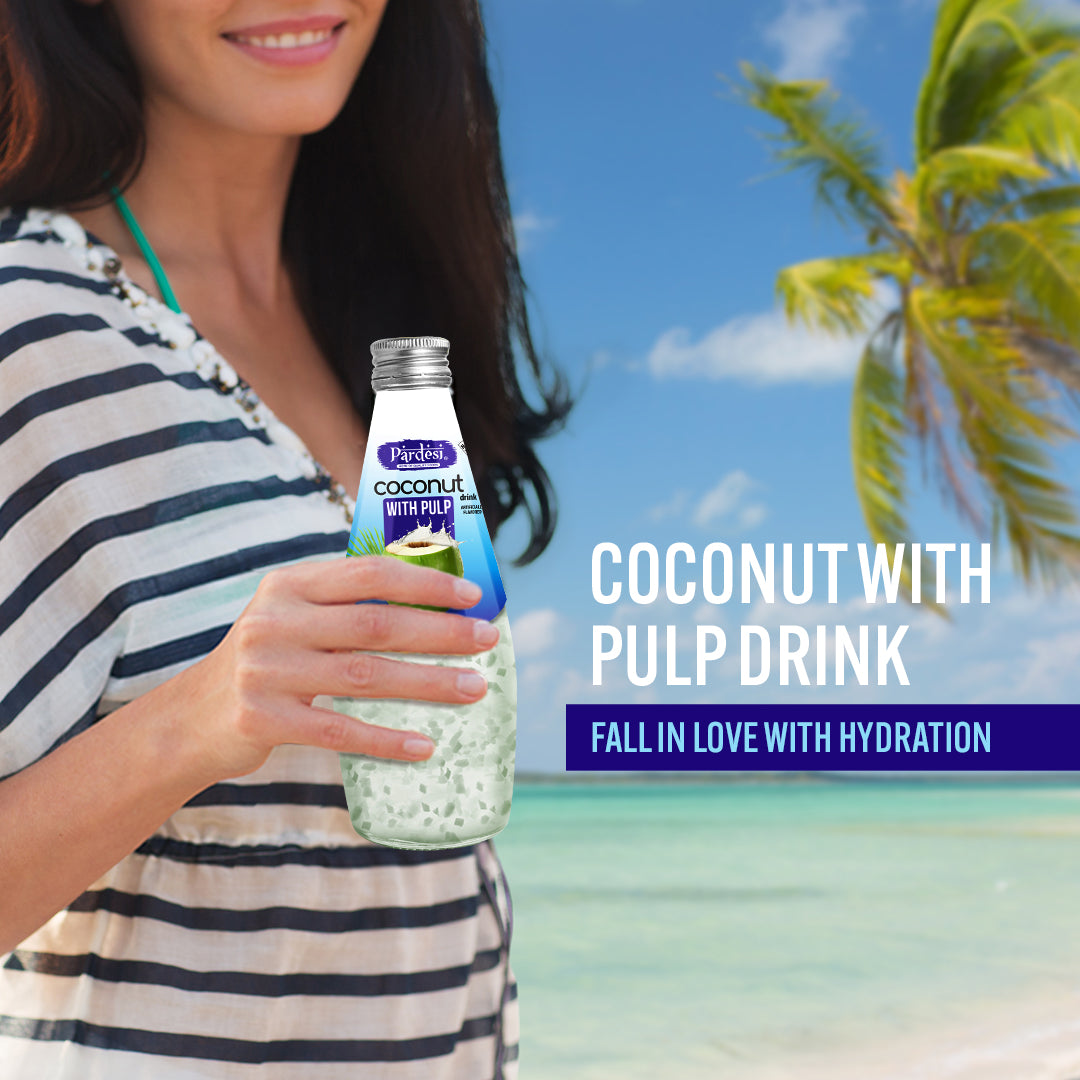 Pardesi Coconut with Pulp Basil Seed Drink 290mL - Refreshing Coconut with Pulp Beverage with Real Basil Seeds | Halal, Non-GMO, Vegan | Ready to Drink