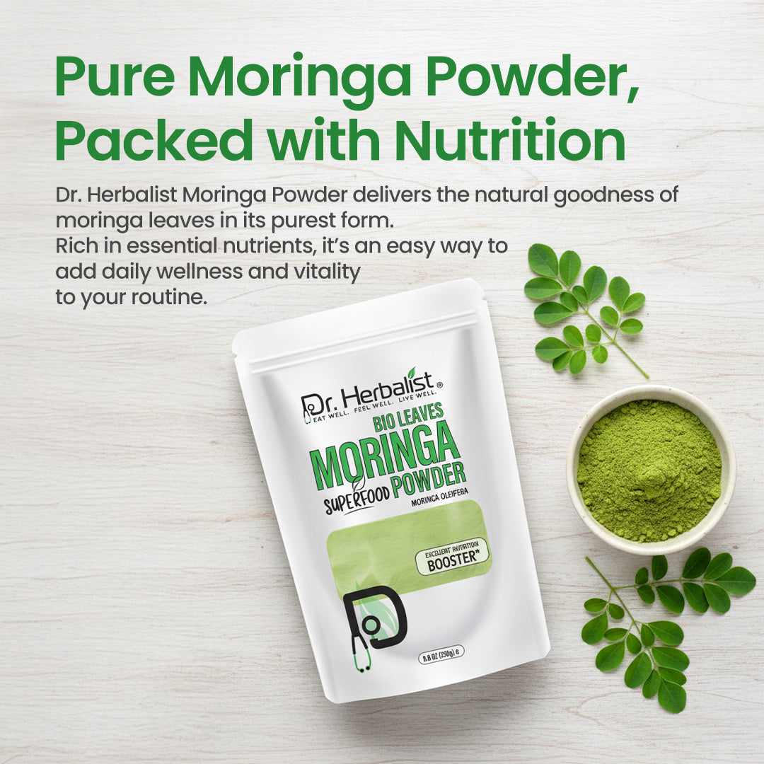 Dr. HERBALIST Moringa Leaf Powder 250g - Pure Moringa Oleifera with All 9 Essential Amino Acids | Supports Daily Nutrition & Antioxidant Wellness* | Smoothie & Food Ready | Halal, Vegan