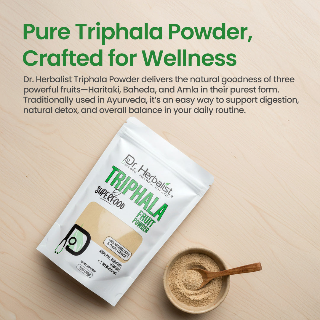 Dr. HERBALIST Triphala Powder 200g - Amla Bibhitaki Haritaki Three-Fruit Ayurvedic Formula | Supports Digestive Wellness & Gentle Detoxification* | Halal, Vegan