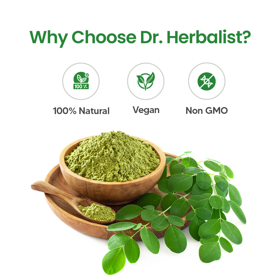 Dr. HERBALIST Moringa Leaf Powder 250g - Pure Moringa Oleifera with All 9 Essential Amino Acids | Supports Daily Nutrition & Antioxidant Wellness* | Smoothie & Food Ready | Halal, Vegan