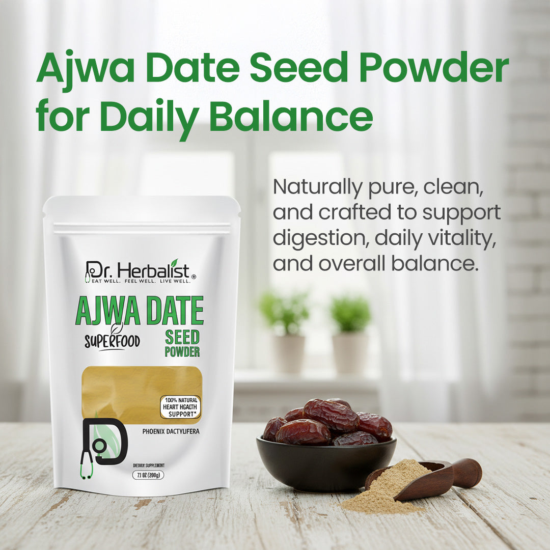 Dr. HERBALIST Ajwa Date Powder 200g - Dried Madinah Phoenix Dactylifera with Polyphenols | Supports Heart Wellness & Daily Nourishment* | Natural Sweetener Alternative | Halal, Vegan