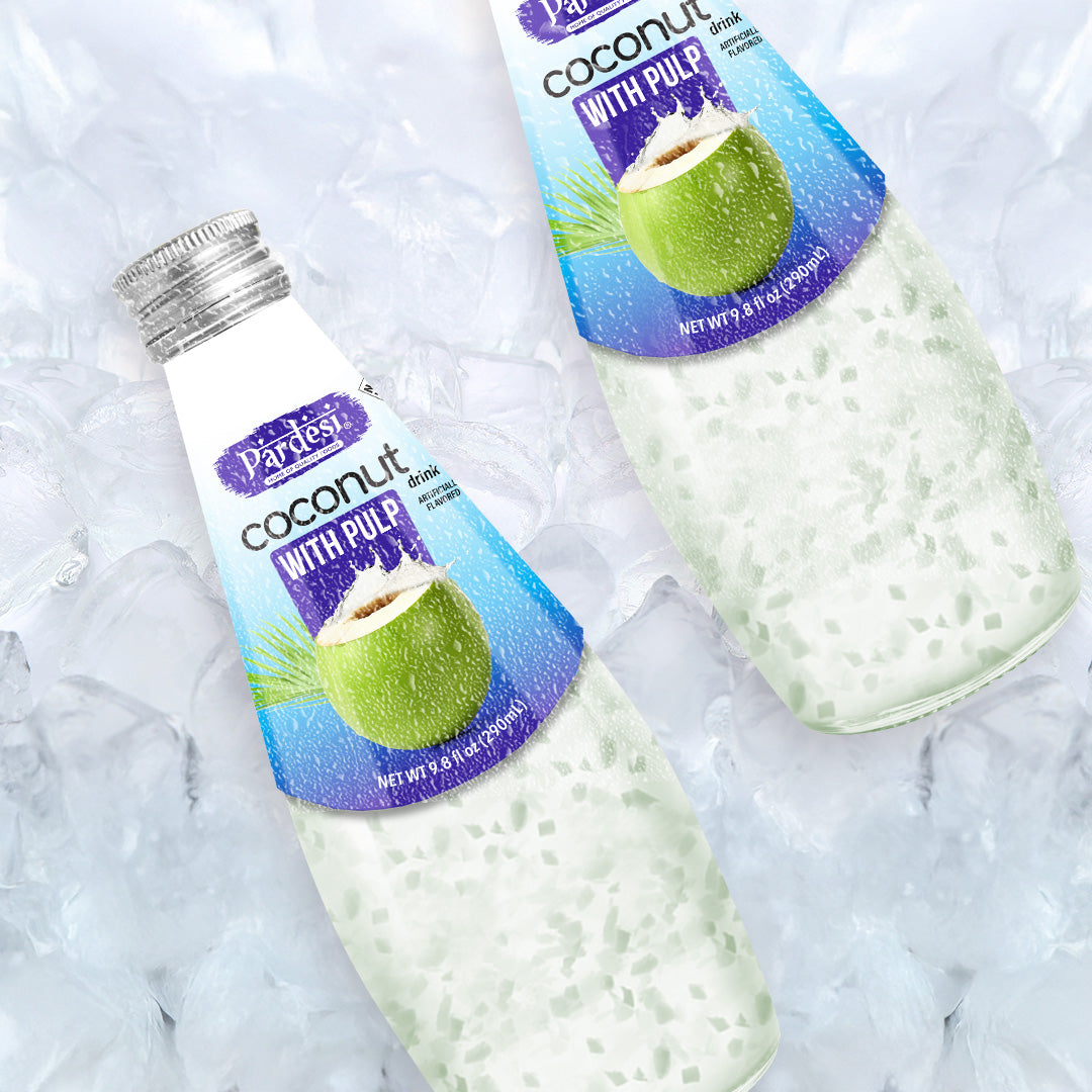 Pardesi Coconut with Pulp Basil Seed Drink 290mL - Refreshing Coconut with Pulp Beverage with Real Basil Seeds | Halal, Non-GMO, Vegan | Ready to Drink