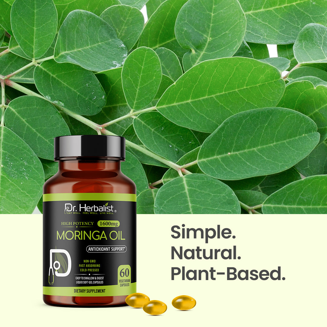 Dr. HERBALIST Moringa Oil Capsules 1600mg - Cold Pressed Moringa Oleifera Seed Oil with Oleic Acid & Behenic Acid | Supports Skin Vitality & Nutritional Wellness* | Halal, Vegan | 60ct