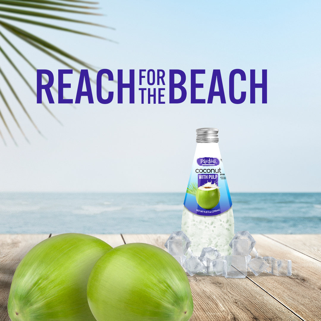 Pardesi Coconut with Pulp Basil Seed Drink 290mL - Refreshing Coconut with Pulp Beverage with Real Basil Seeds | Halal, Non-GMO, Vegan | Ready to Drink