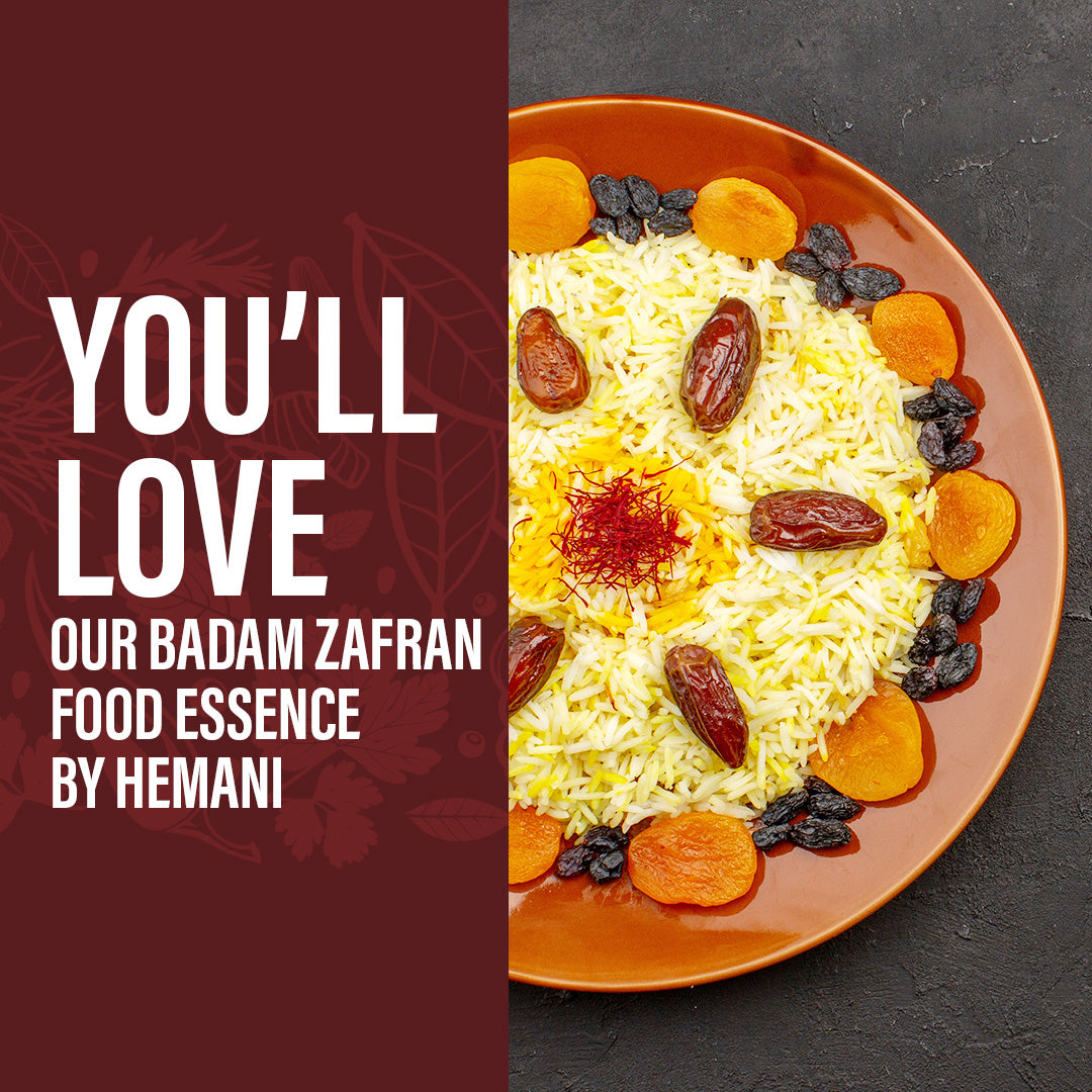 Hemani Badam Zafran Food Essence 25 ml Halal- Concentrated Almond Saffron Flavor for Indian Desserts, Recipes, and Traditional Sweets - Perfect for Kulfi, Barfi, Halwa, and More