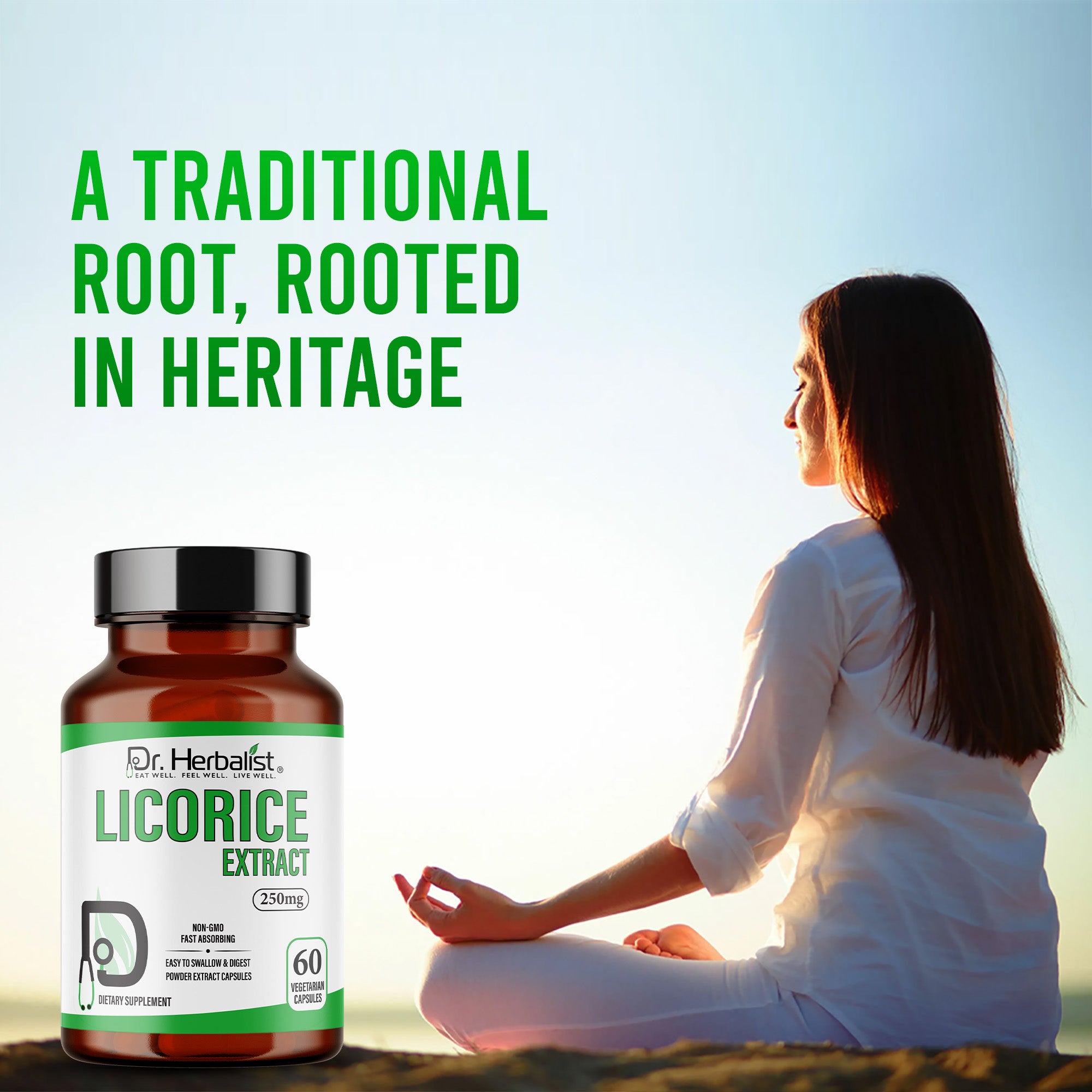Dr. HERBALIST Licorice Extract Capsules 250mg - Glycyrrhiza Glabra with Glycyrrhizin | Supports Digestive Comfort & Respiratory Wellness* | Halal, Vegan | 60ct