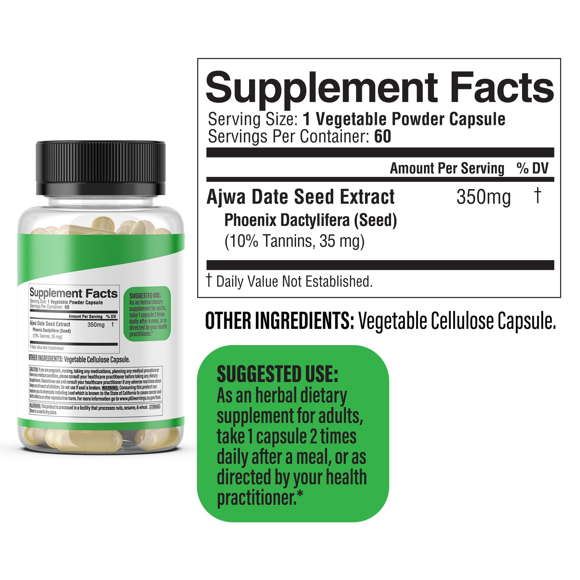 Dr. HERBALIST Ajwa Date Extract Capsules 350mg - Premium Phoenix Dactylifera from Madinah with Polyphenols & Flavonoids | Supports Heart Wellness & Nourishment* | Halal, Vegan | 60ct