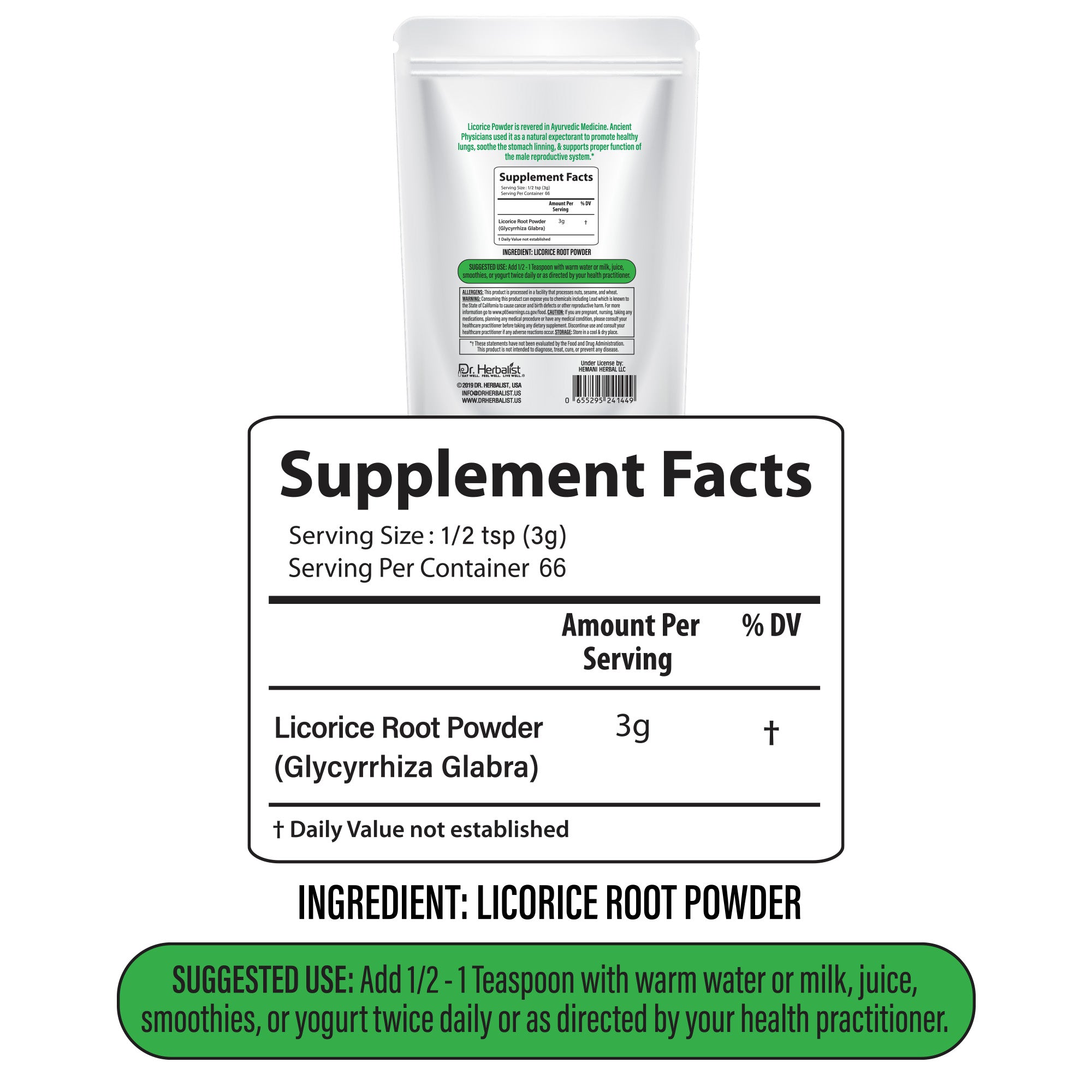 Dr. HERBALIST Licorice Powder 200g - Pure Glycyrrhiza Glabra (Mulethi) Value Size | Supports Digestive & Respiratory Wellness* | Halal, Vegan