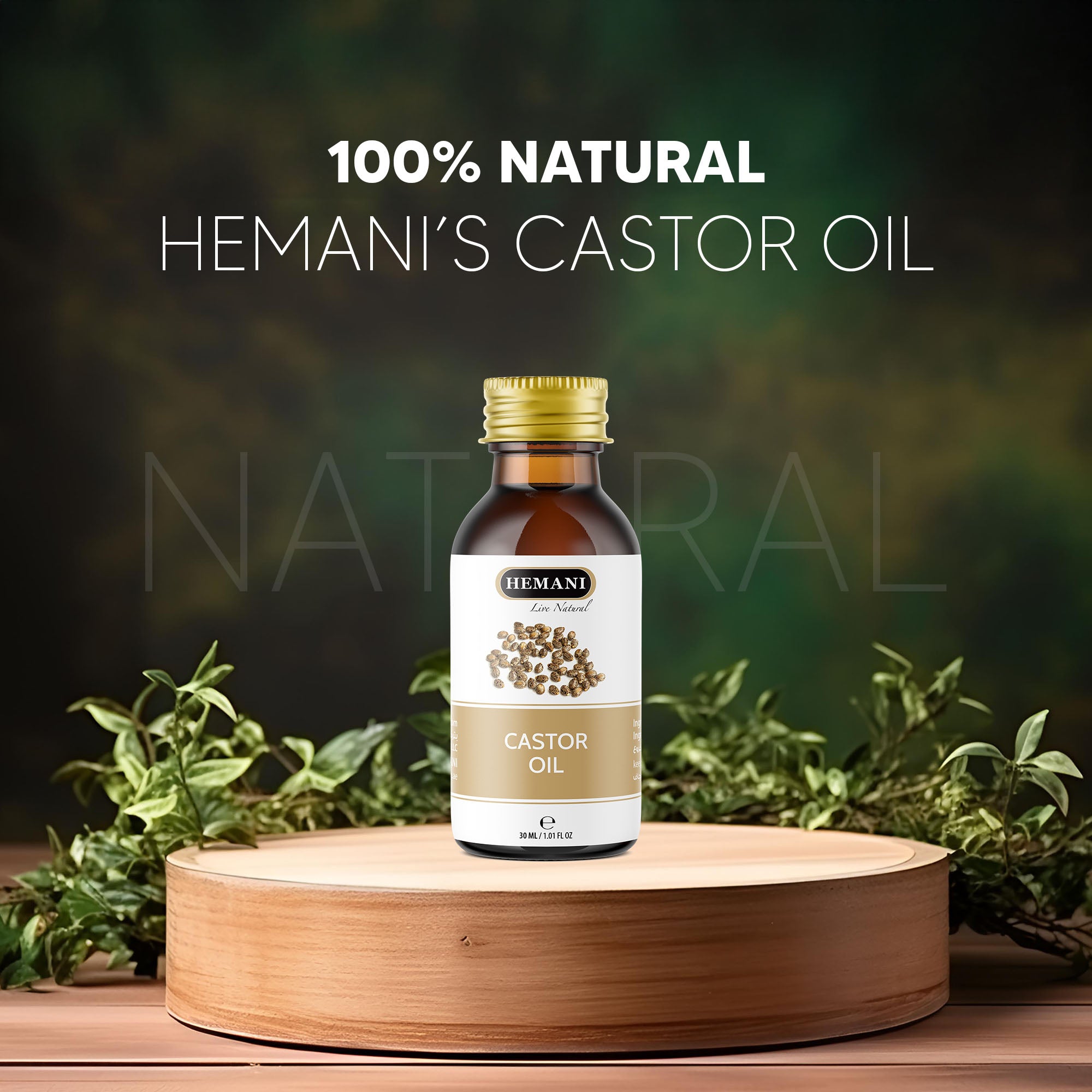 Hemani Castor Oil (Ricinus communis) - 30mL | Natural Skin & Hair Care, Pure Cold-Pressed Oil for Radiant Glow, Anti-Aging, Hydration & Wellness.