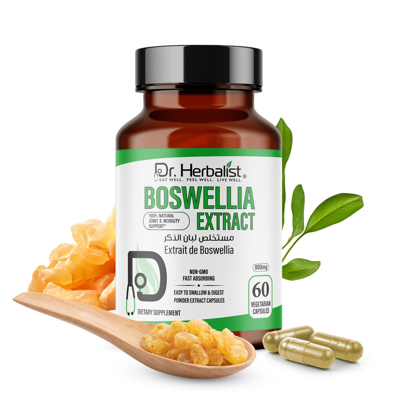 Dr. HERBALIST Boswellia Extract Capsules 500mg - Boswellia Serrata with Boswellic Acids | Supports Joint Comfort Mobility & Flexibility* | Halal, Vegan | 60ct