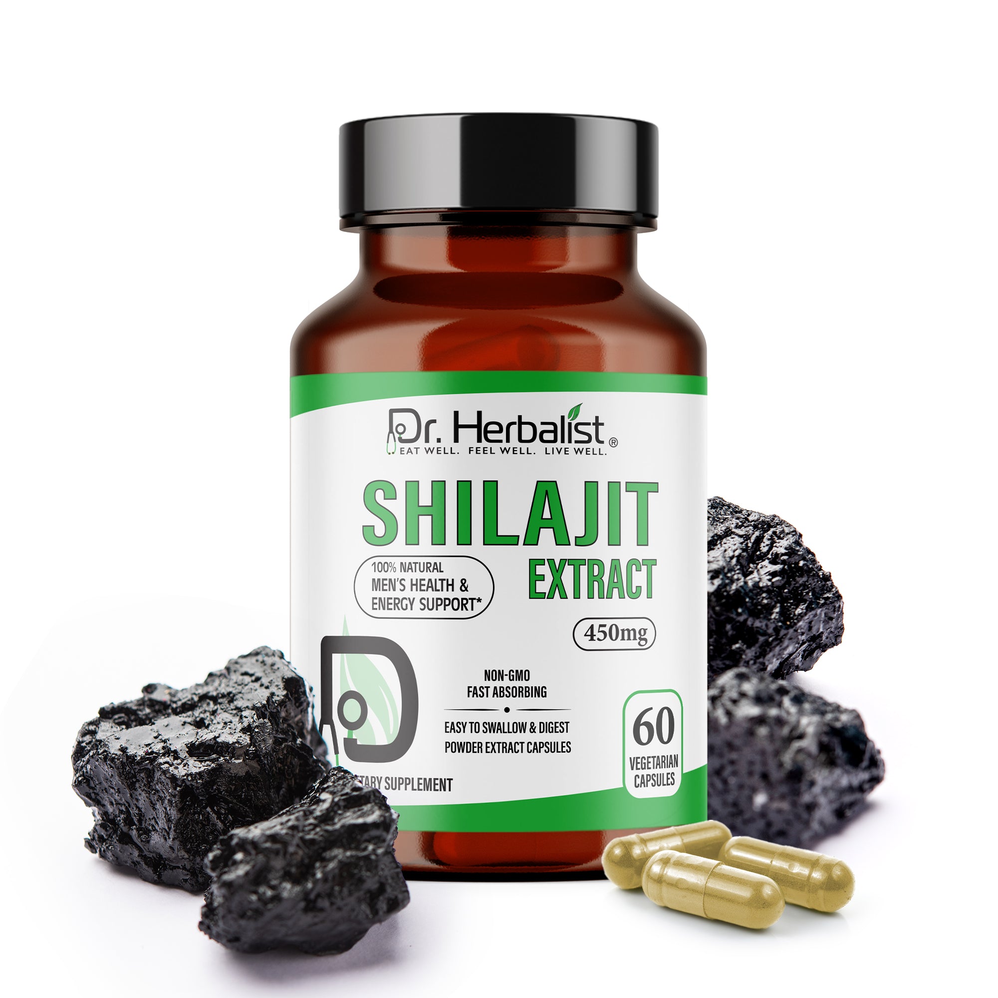 Dr. HERBALIST Shilajit Extract Capsules 450mg - Himalayan Mineral Resin with Fulvic Acid & 80+ Trace Minerals | Supports Energy Vitality & Stamina* | Halal, Vegan | 60ct