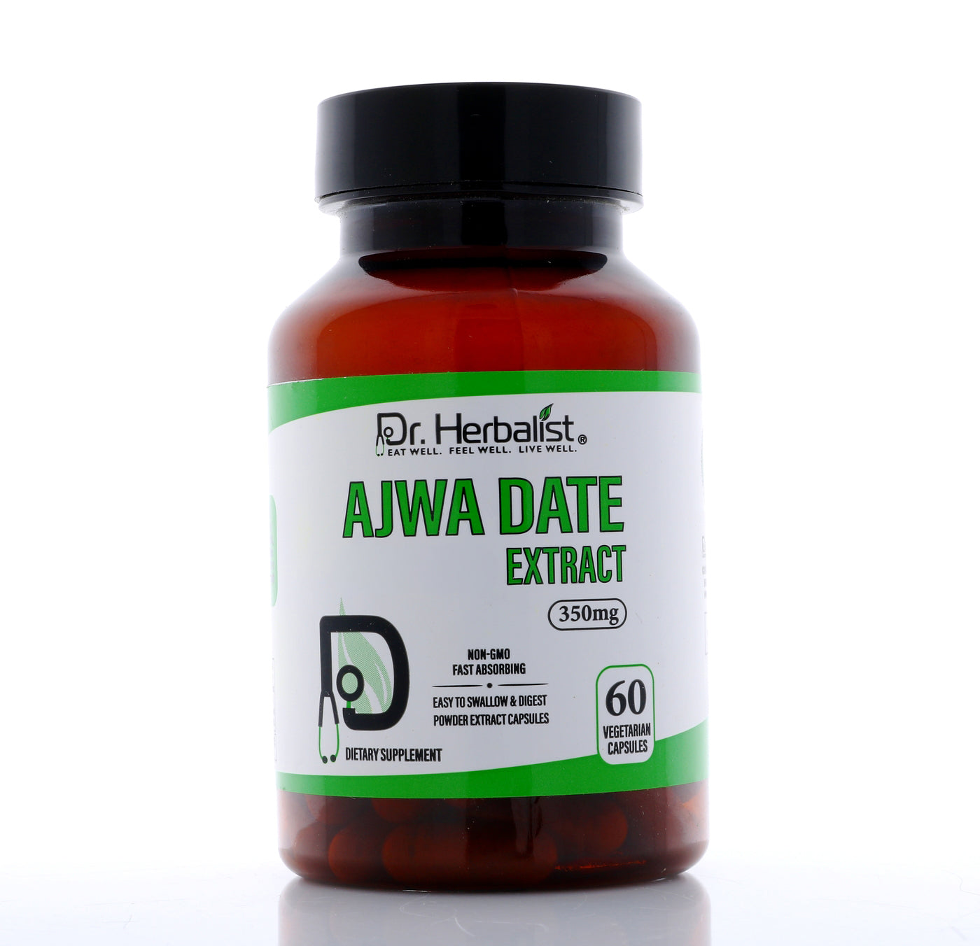 Dr. HERBALIST Ajwa Date Extract Capsules 350mg - Premium Phoenix Dactylifera from Madinah with Polyphenols & Flavonoids | Supports Heart Wellness & Nourishment* | Halal, Vegan | 60ct