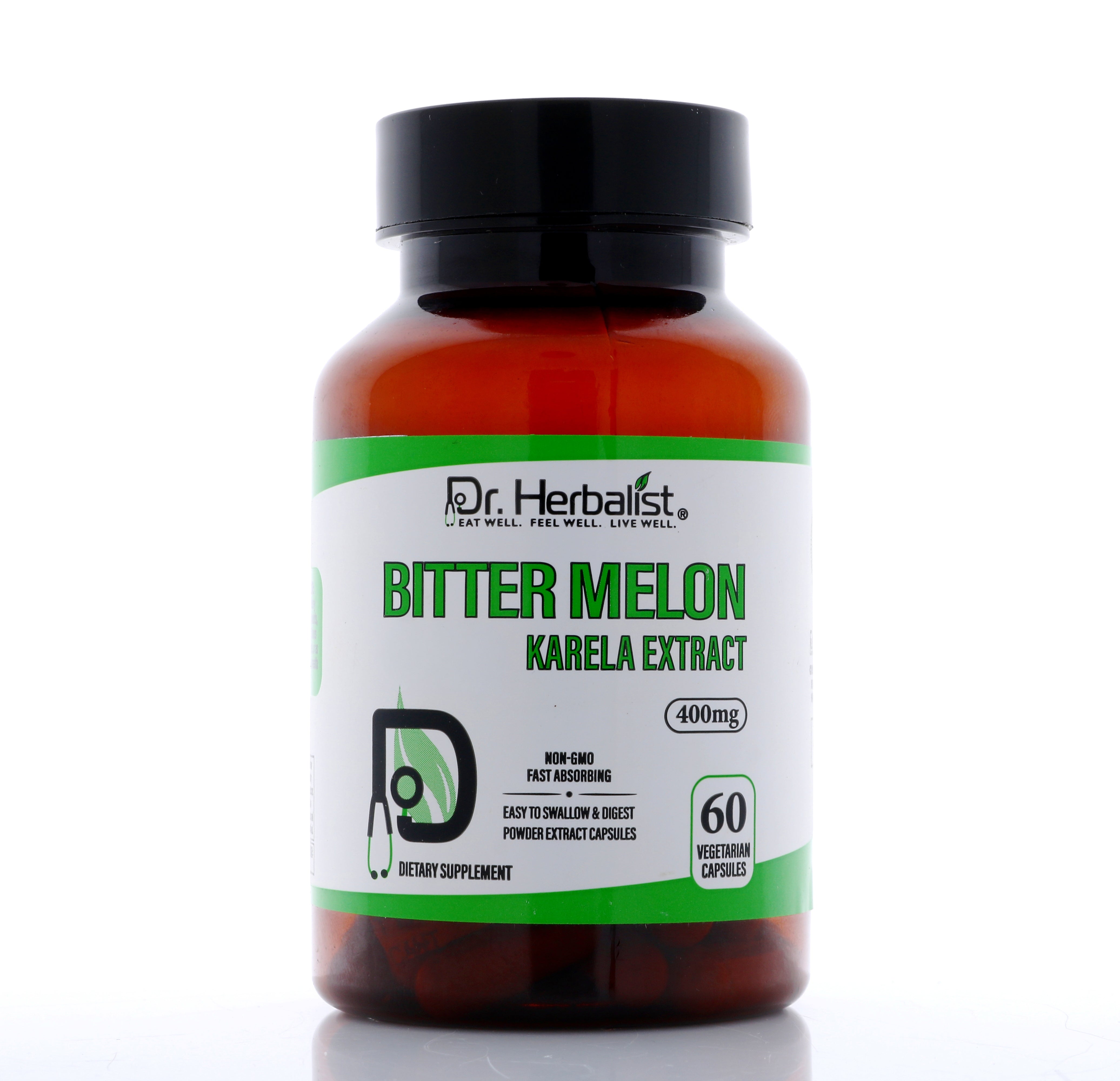 Dr. HERBALIST Karela Bitter Melon Extract Capsules 400mg - Momordica Charantia with Charantin & Polypeptide-P | Supports Metabolic Wellness* | Halal, Vegan | 60ct