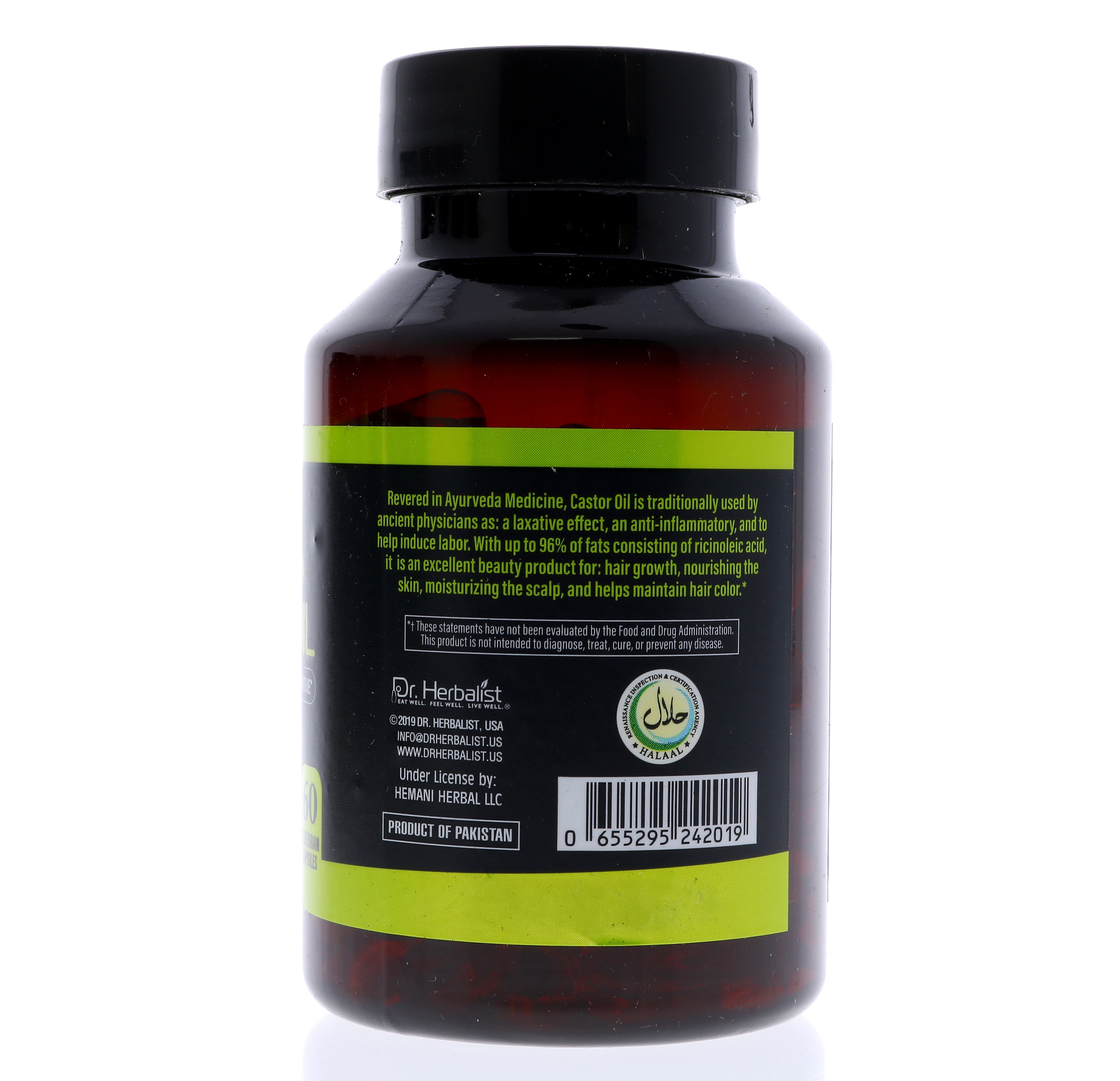 Dr. HERBALIST Castor Oil Capsules 1600mg - Cold Pressed Ricinus Communis Softgels | Supports Digestive Wellness & Hair Skin Vitality* | Halal, Non-GMO, Vegan | 60ct