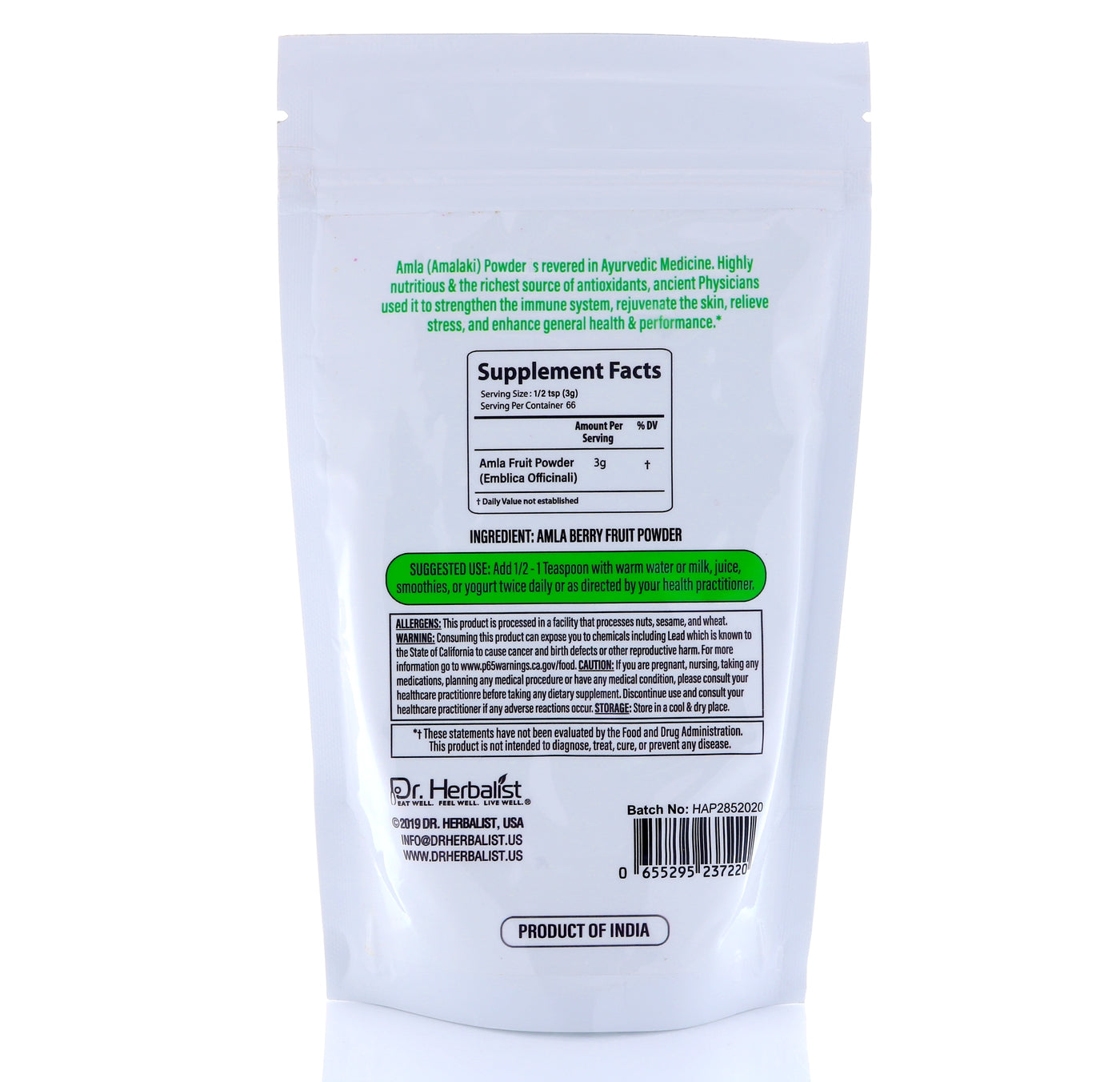 Dr. HERBALIST Amla Powder 200g - Pure Phyllanthus Emblica (Indian Gooseberry) with Heat-Stable Vitamin C | Supports Antioxidant Wellness Hair & Skin Vitality* | Halal, Vegan