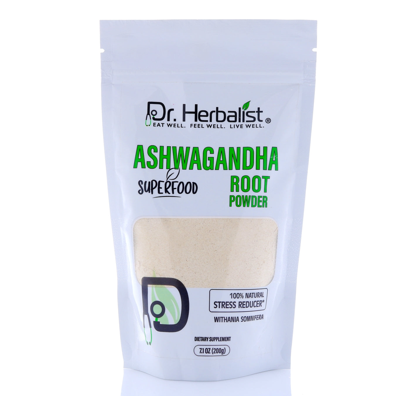 Dr. HERBALIST Ashwagandha Root Powder 200g - Pure Withania Somnifera for Traditional Preparation | Supports Calm Focus & Vitality* | Mix in Milk Smoothie or Tea | Halal, Vegan
