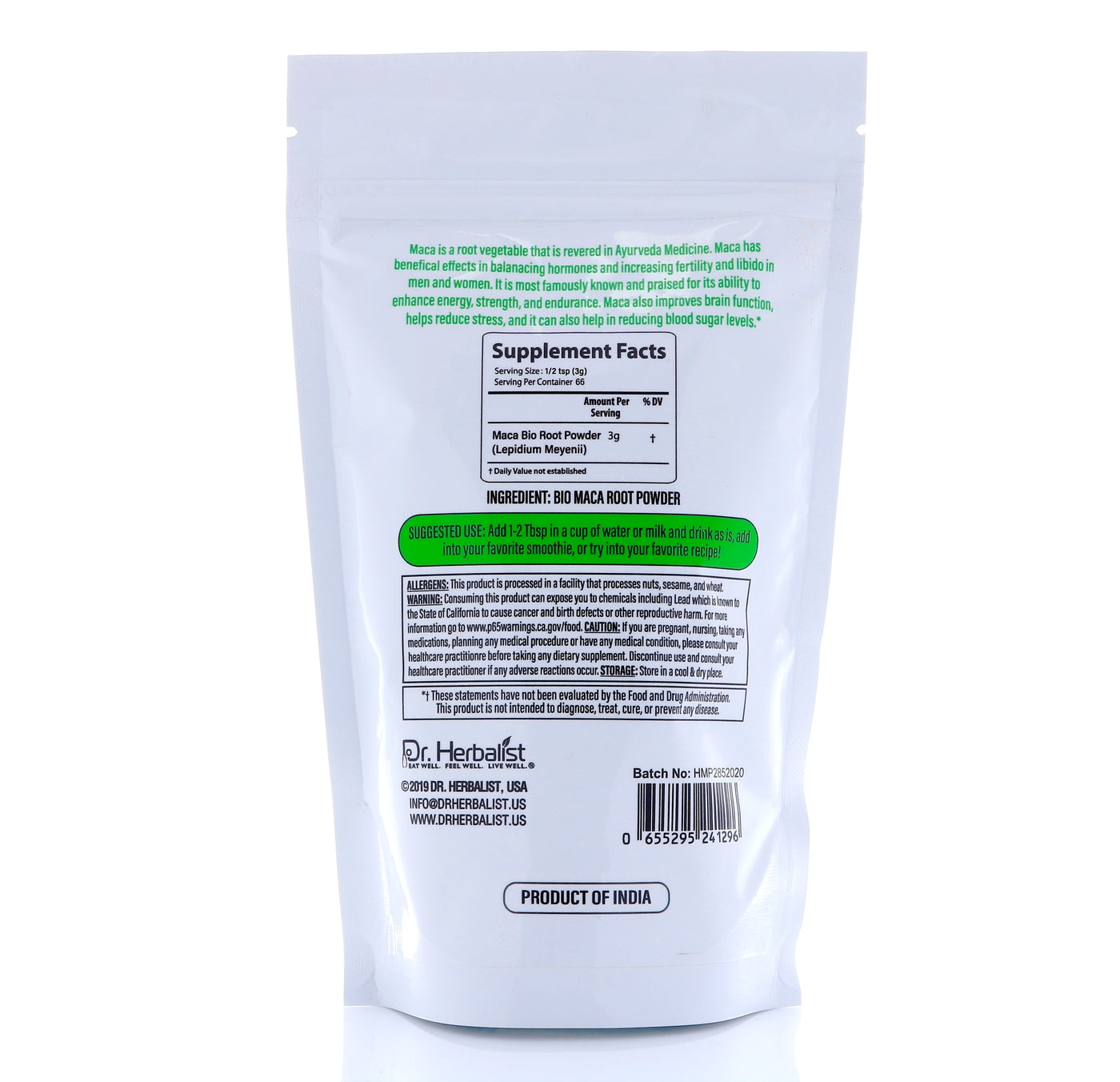 Dr. HERBALIST Maca Root Powder 200g - Pure Lepidium Meyenii from Peruvian Andes | Supports Energy Stamina & Hormonal Balance* | Malty Flavor | Trial Size | Halal, Vegan