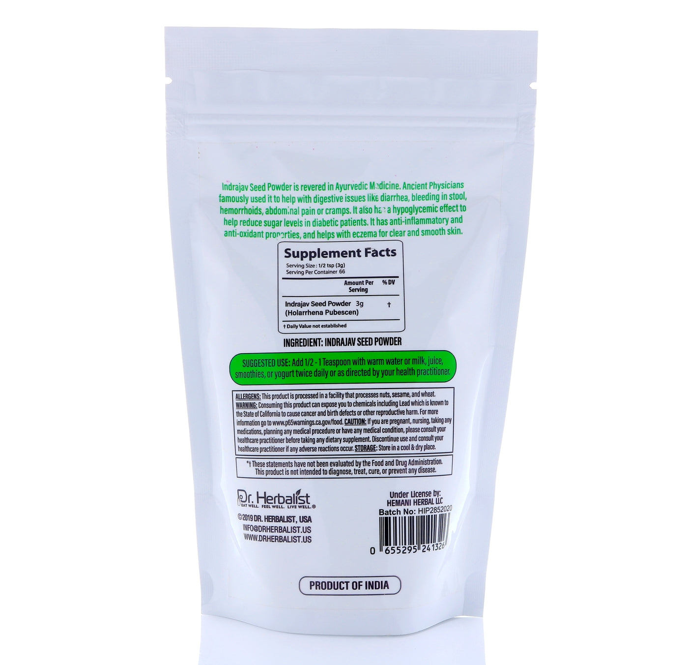 Dr. HERBALIST Inderju Powder 200g - Pure Wrightia Tinctoria (Sweet Indrajao) | Supports Skin Wellness & Traditional Topical Care* | Ayurvedic Dermatological Herb | Halal, Vegan