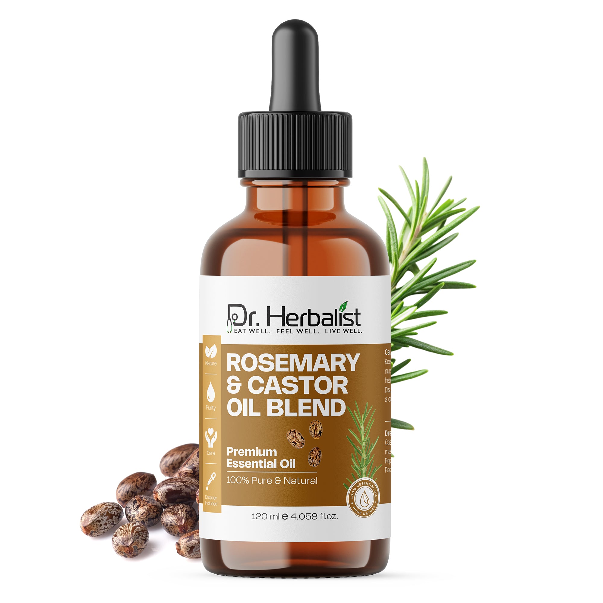 Dr Herbalist Rosemary & Castor Oil Blend 120mL – Premium Multipurpose Oil for Hair Care, Scalp Massage, Skin Care & Personal Wellness