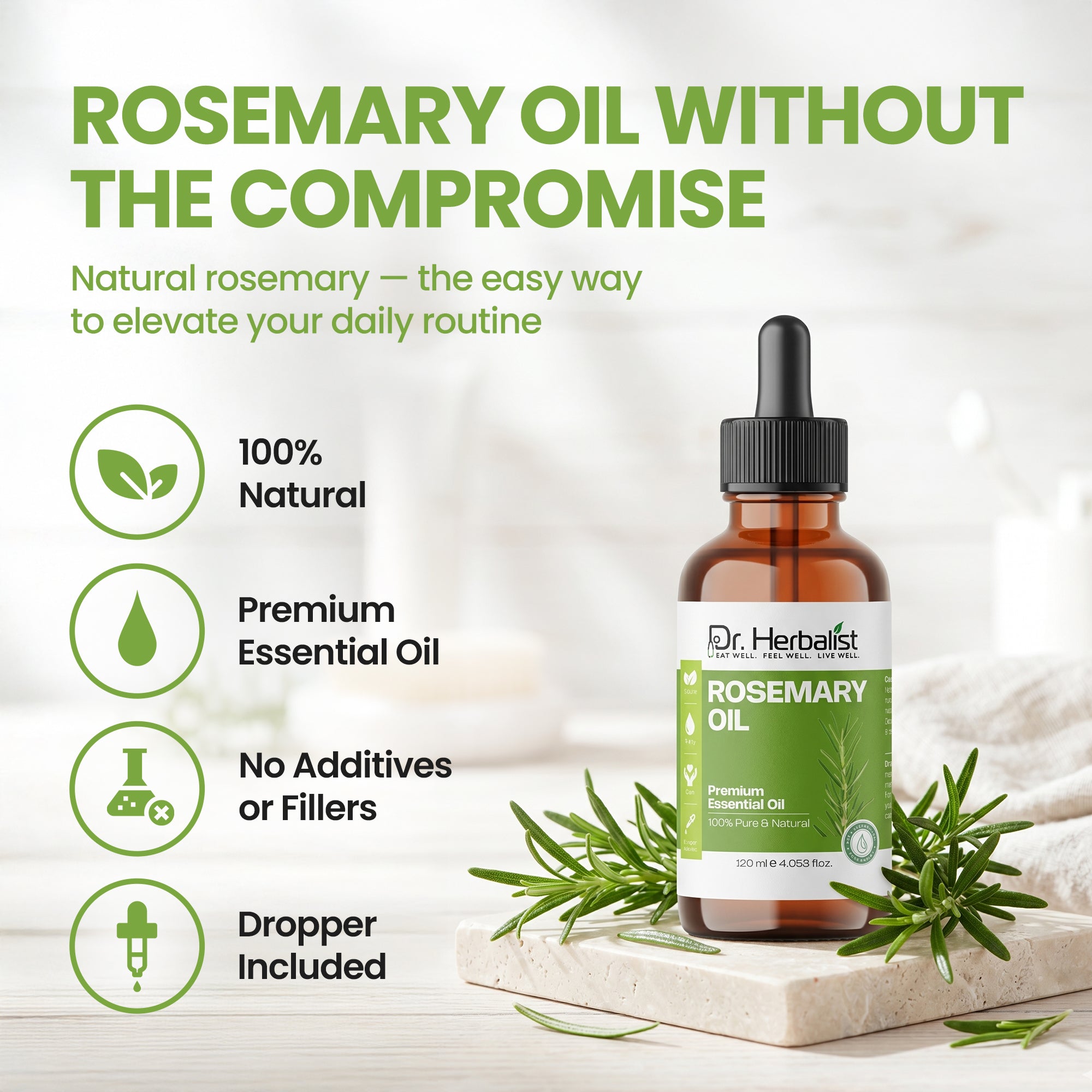 Dr. Herbalist Rosemary Oil 120mL – Premium Multipurpose Oil for Hair Care, Scalp Massage & Aromatherapy