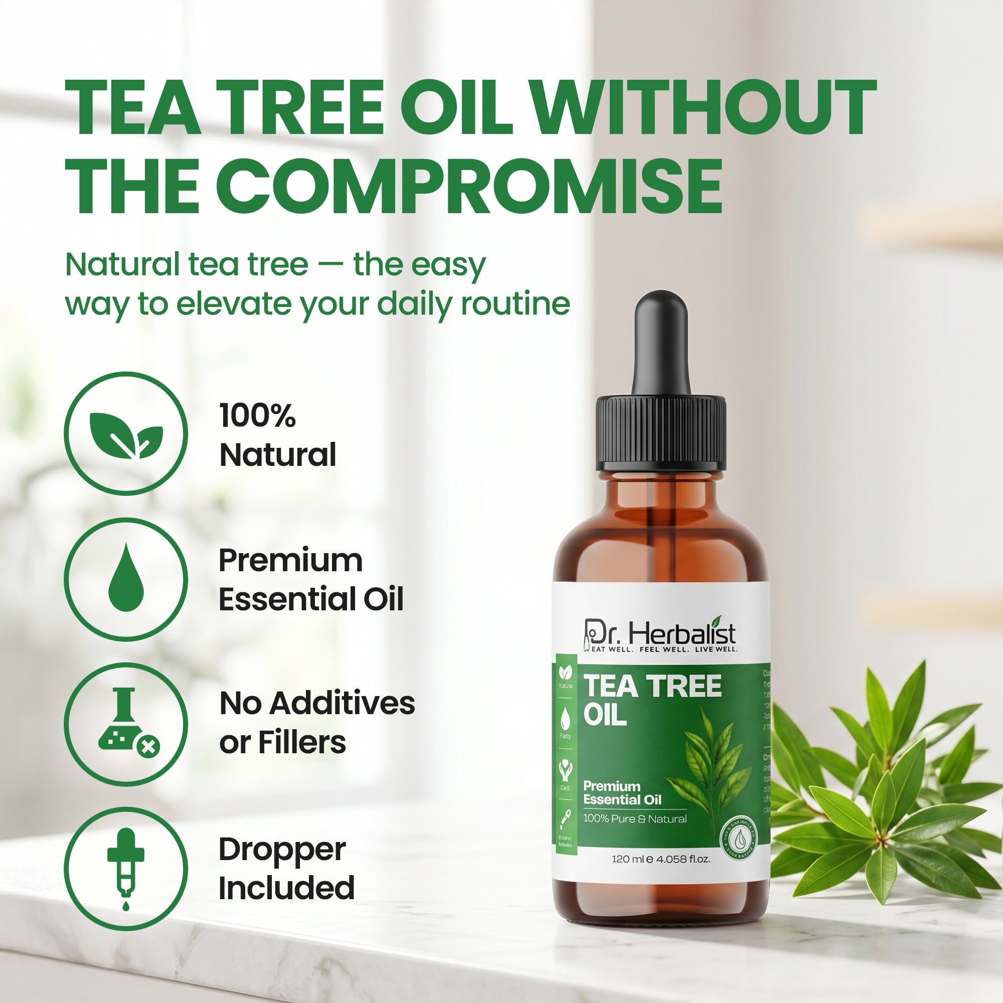 Dr. Herbalist Tea Tree Oil 120mL – Premium Multipurpose Oil for Aromatherapy, Massage & Personal Care