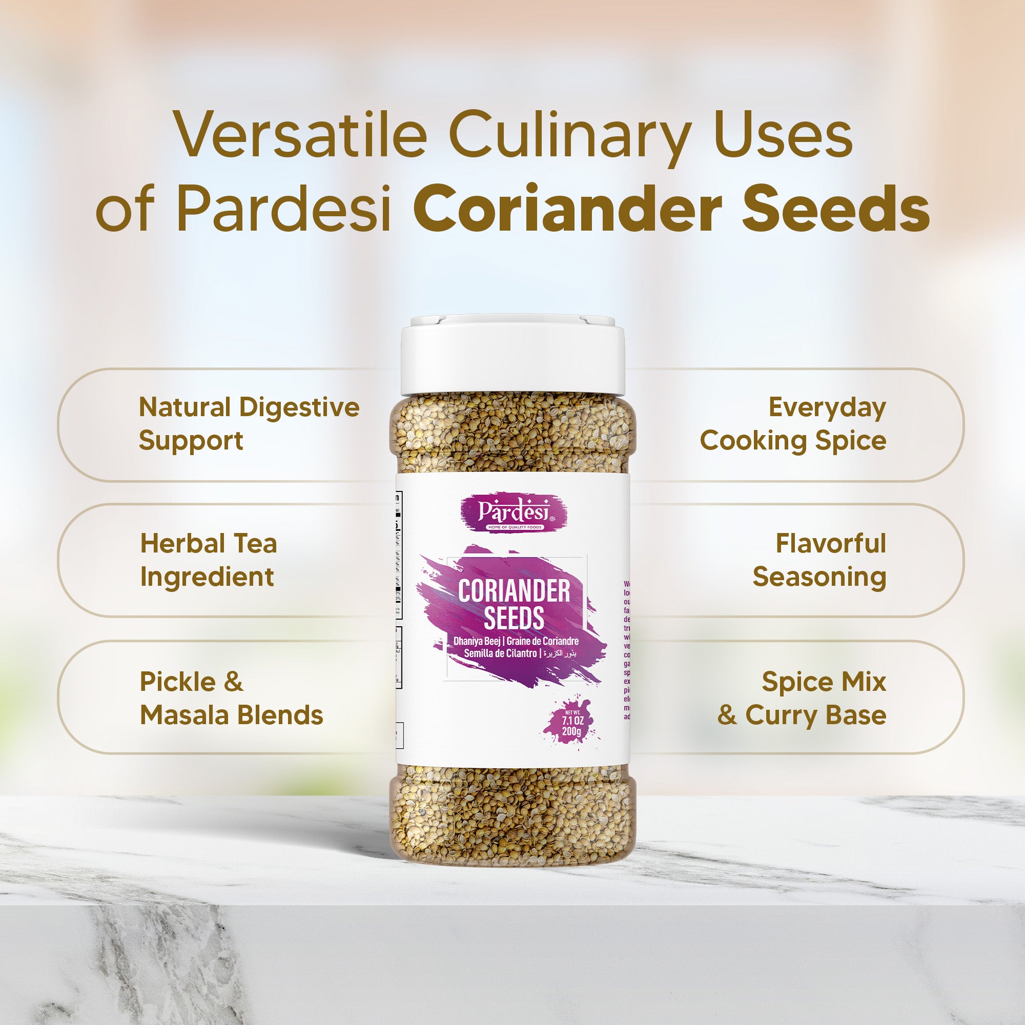 Pardesi Whole Coriander Seed (Dhania) 110g — Premium Indian Coriander for Tempering, Garam Masala & Curry Blends | Halal, Non-GMO, Vegan | Dual-Cap Jar