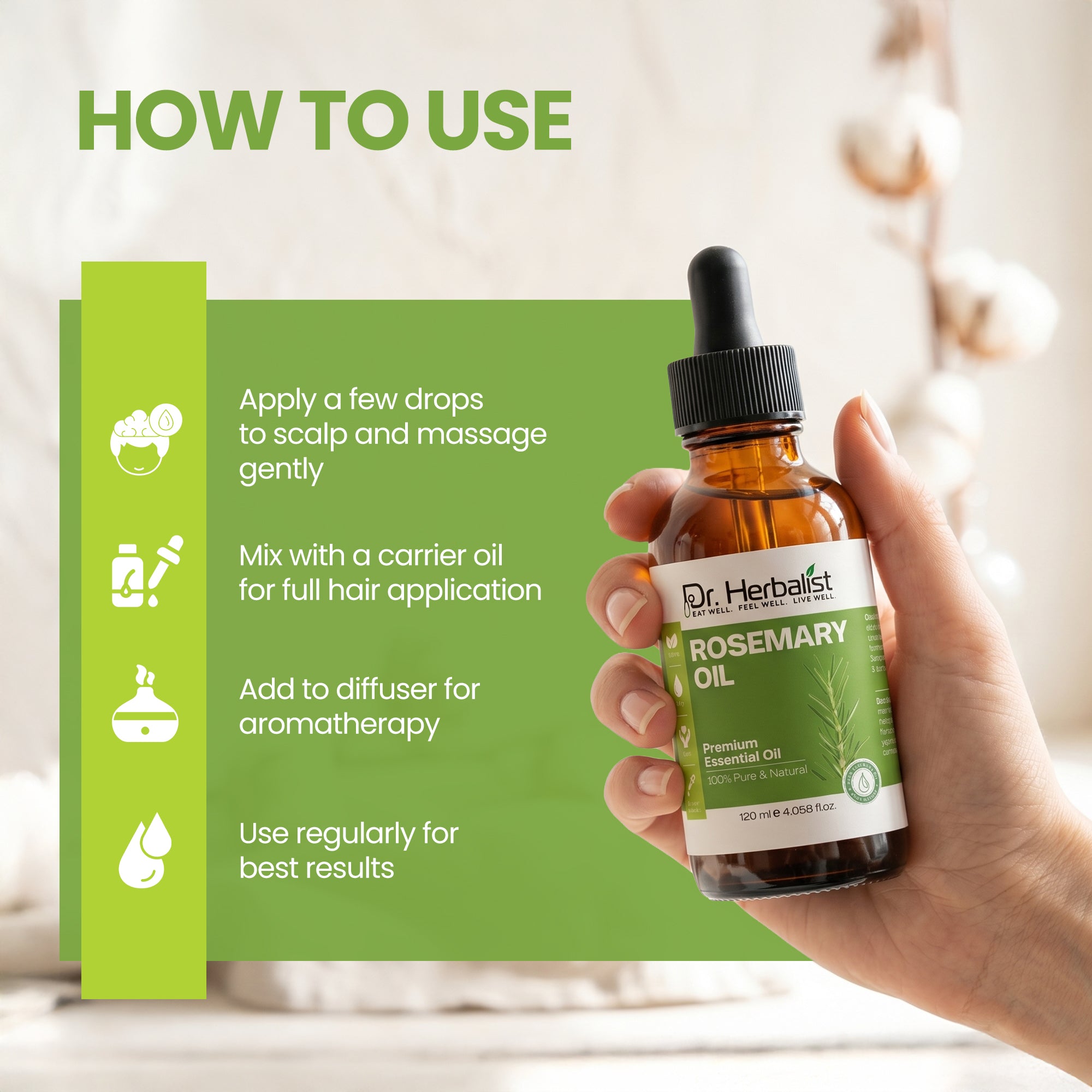 Dr. Herbalist Rosemary Oil 120mL – Premium Multipurpose Oil for Hair Care, Scalp Massage & Aromatherapy