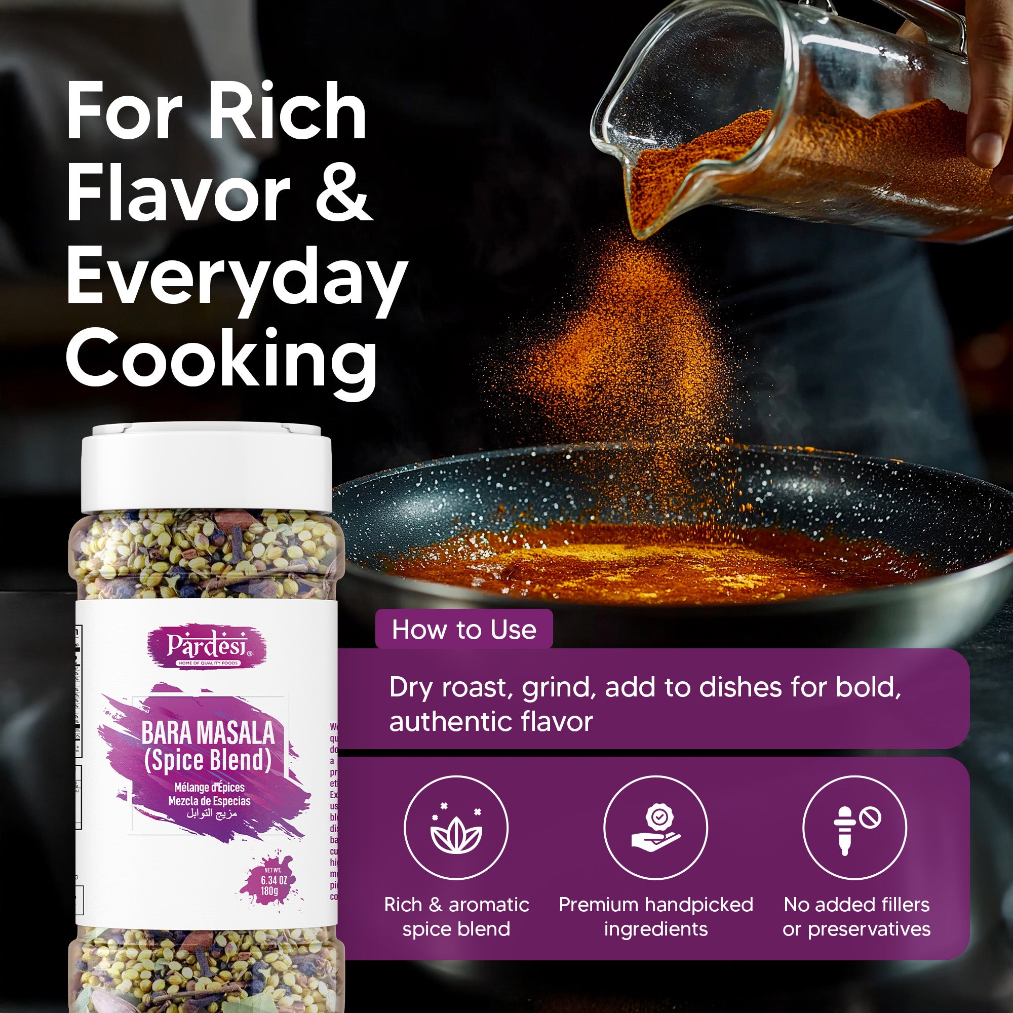 Pardesi Bara Masala (Whole Garam Masala) 180g — Premium 12-Spice Whole Masala Blend for Biryani, Curry & Pulao | Halal, Non-GMO | Dual-Cap Jar