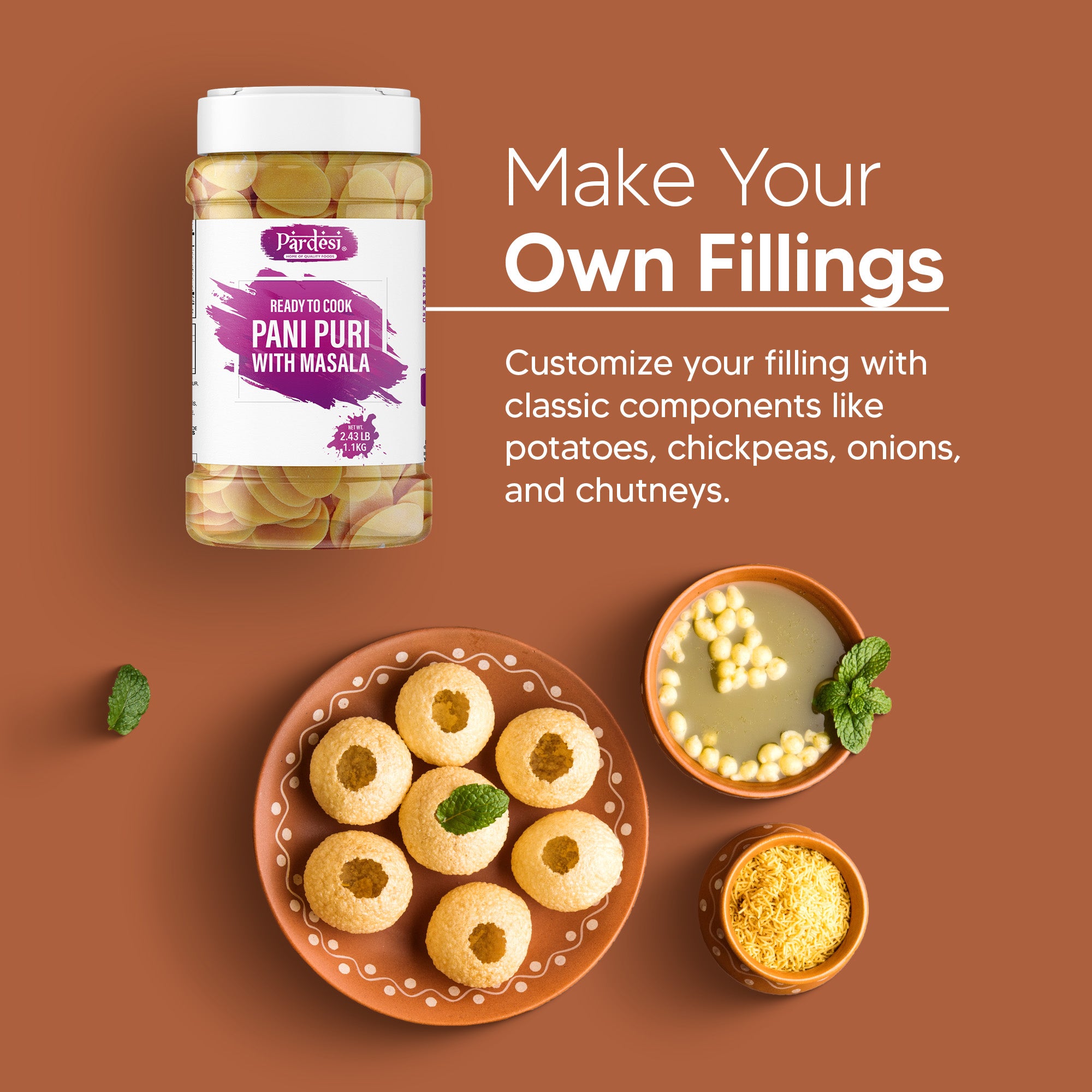 Pardesi Pani Puri with Masala 2.43LB Jar - Premium Quality for Cooking & Spice Blends | Halal, Non-GMO, Vegan | Dual-Cap Jar