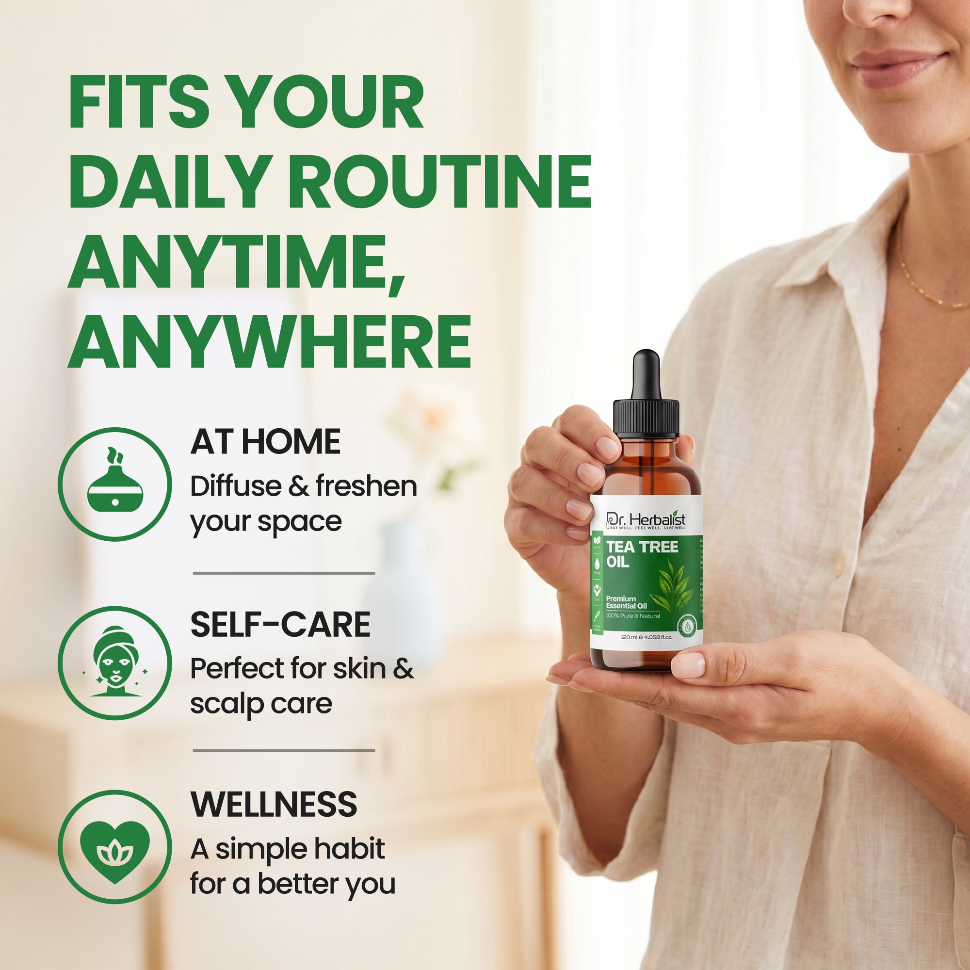 Dr. Herbalist Tea Tree Oil 120mL – Premium Multipurpose Oil for Aromatherapy, Massage & Personal Care