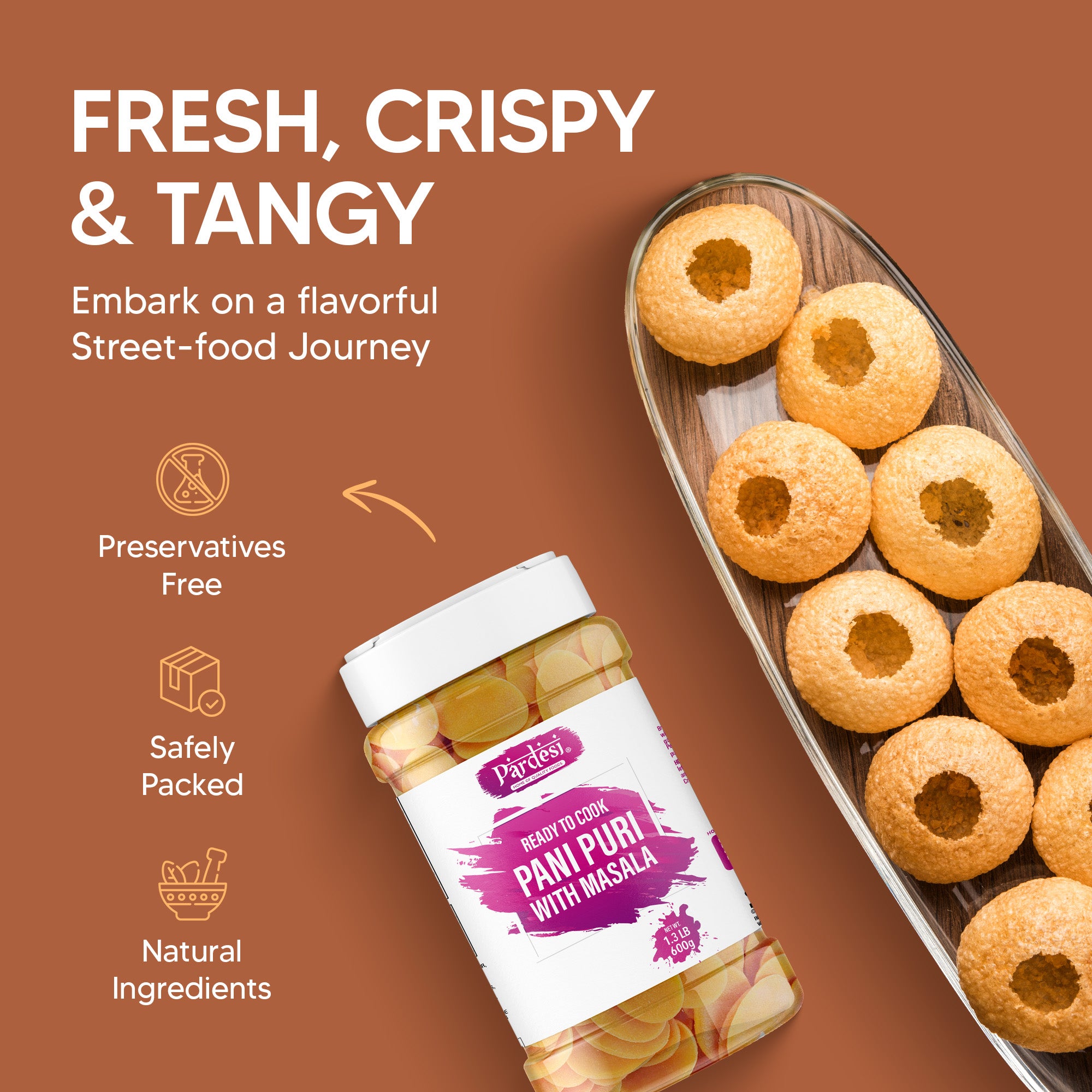 PARDESI Pani Puri 600g Jar | Crispy Golgappa Puri Shells | Ready to Fill Indian Street Snack | Crunchy Pani Puri for Homemade Chaat