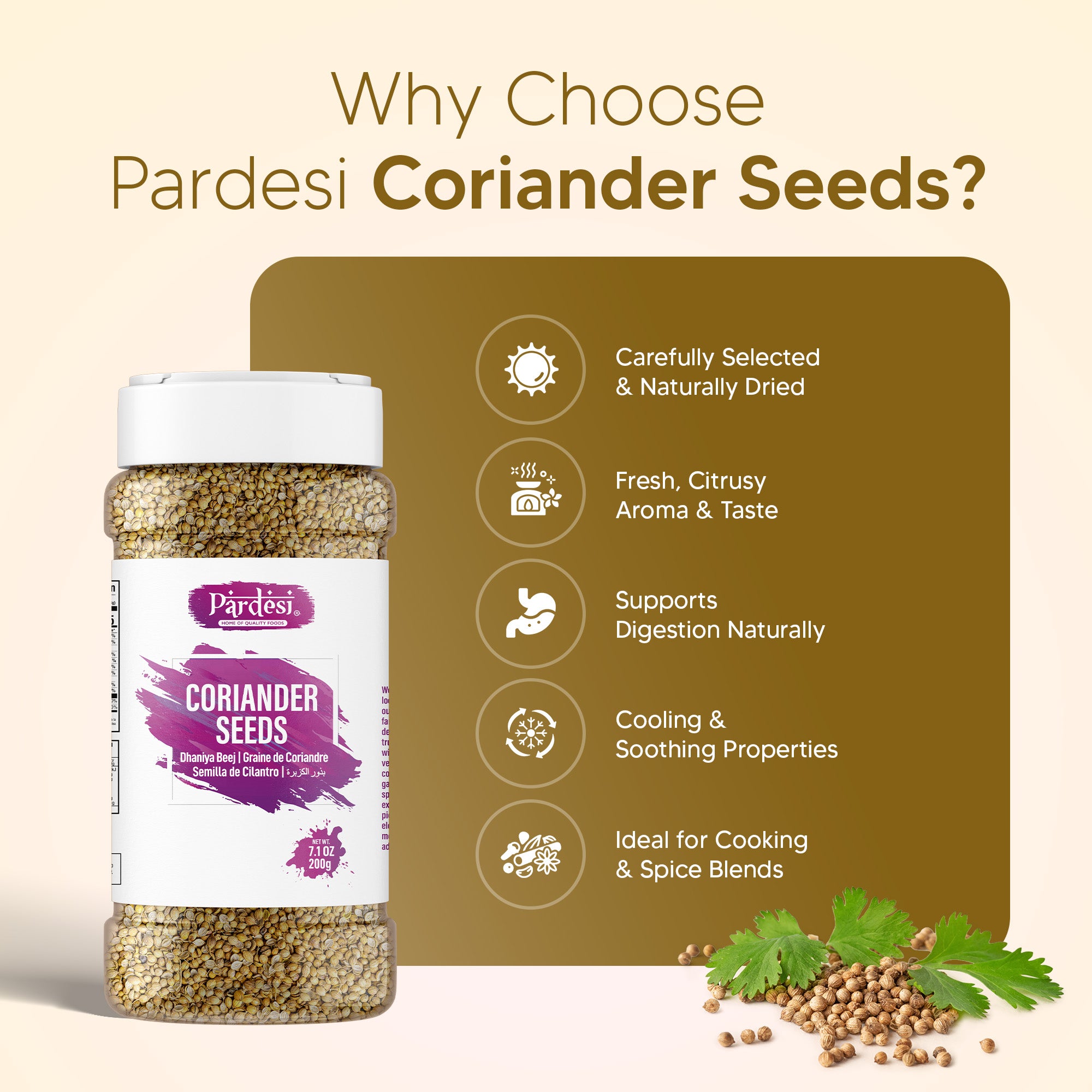 Pardesi Whole Coriander Seed (Dhania) 110g — Premium Indian Coriander for Tempering, Garam Masala & Curry Blends | Halal, Non-GMO, Vegan | Dual-Cap Jar