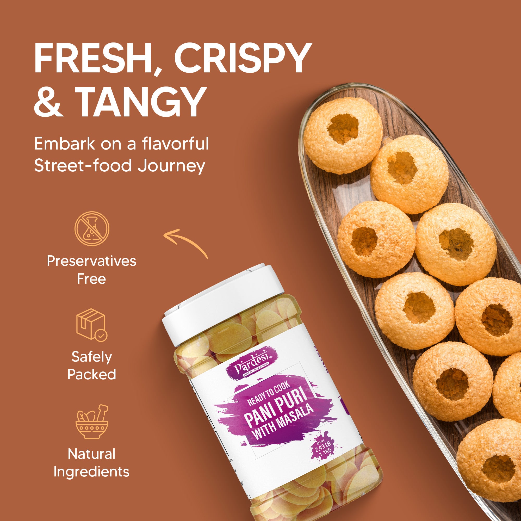 Pardesi Pani Puri with Masala 2.43LB Jar - Premium Quality for Cooking & Spice Blends | Halal, Non-GMO, Vegan | Dual-Cap Jar