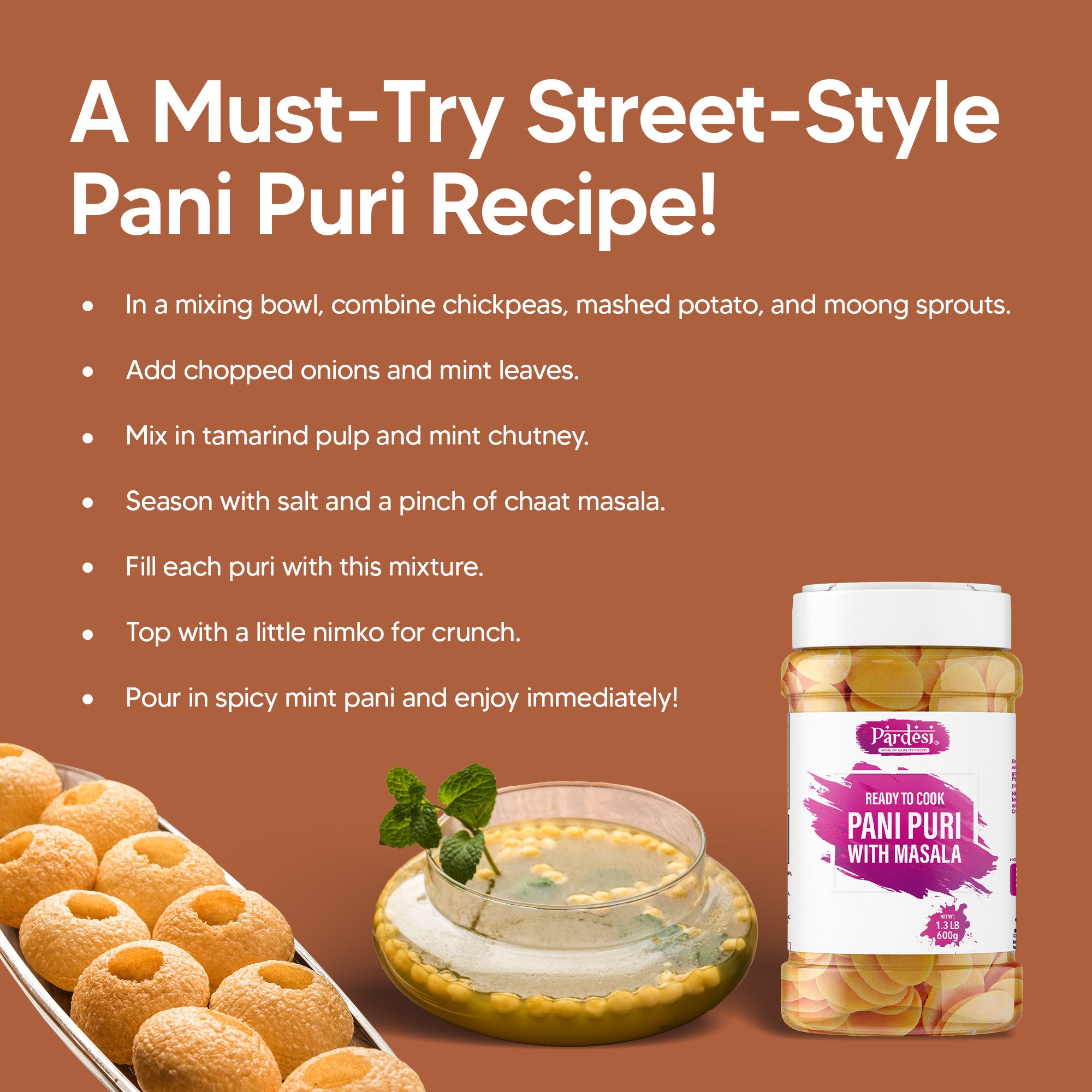PARDESI Pani Puri 600g Jar | Crispy Golgappa Puri Shells | Ready to Fill Indian Street Snack | Crunchy Pani Puri for Homemade Chaat