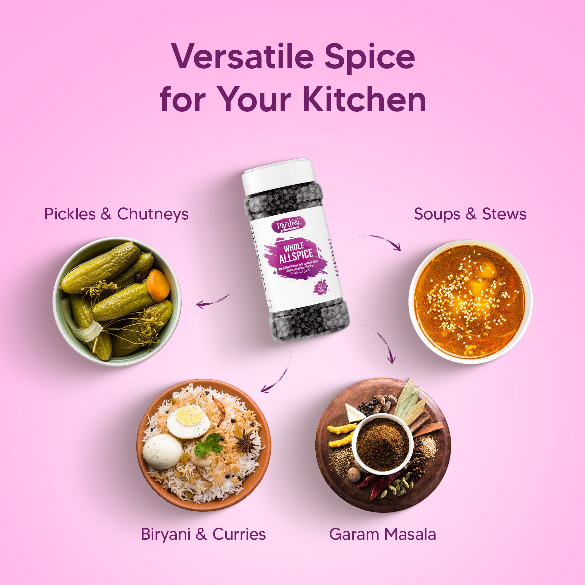 Pardesi Whole Allspice Berries (Kabab Chini) 200g — Premium Pimenta Dioica for Biryani, Baking & Spice Blends | Halal, Non-GMO, Vegan | Dual-Cap Jar