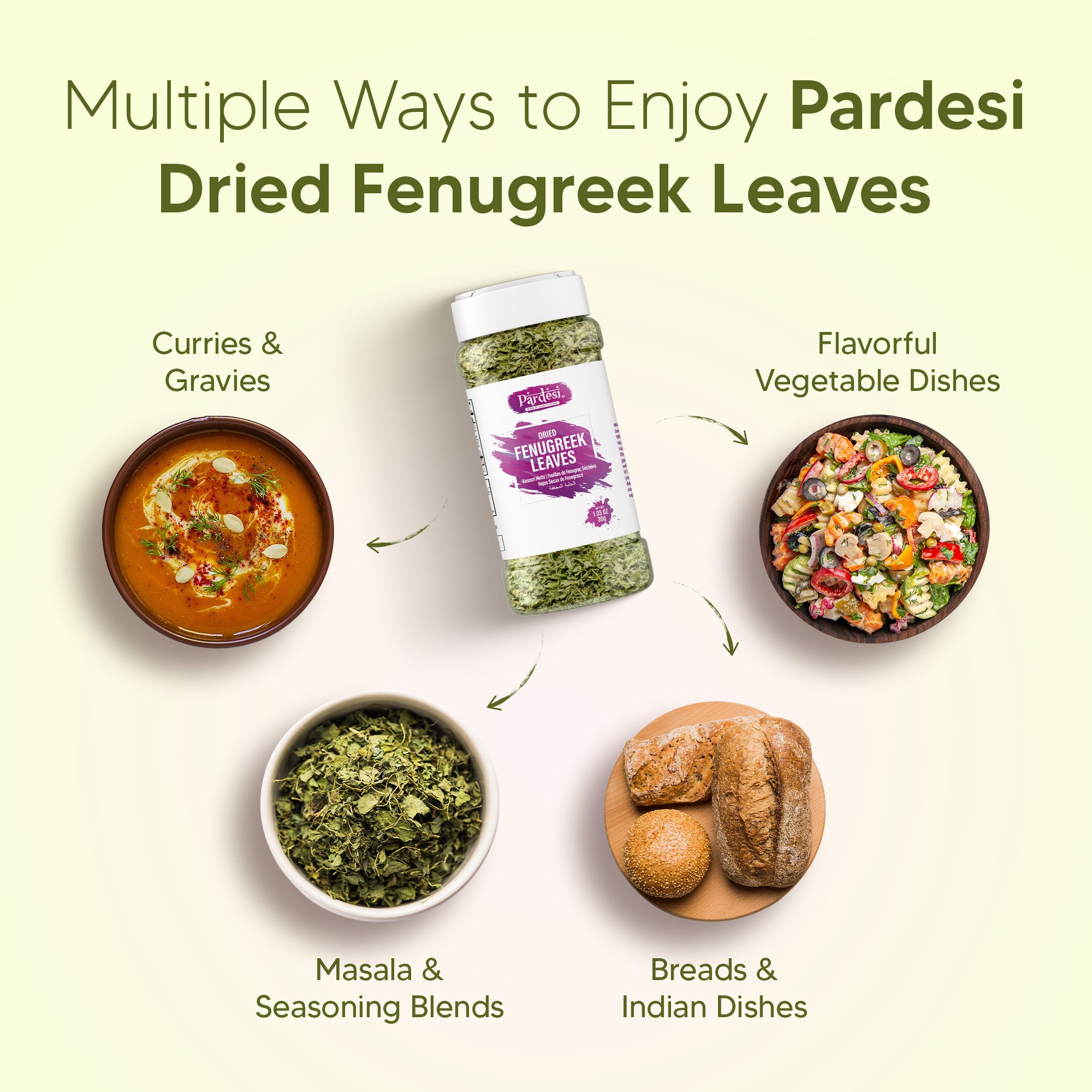 Pardesi Dried Fenugreek Leaves (Kasoori Methi) 30g — Premium Crushed Methi for Butter Chicken, Naan & Curry Finishing | Halal, Non-GMO | Dual-Cap Jar